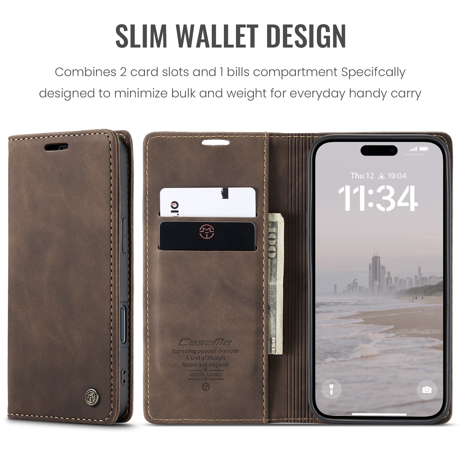 iPhone 16 Slankt pungetui, Brun