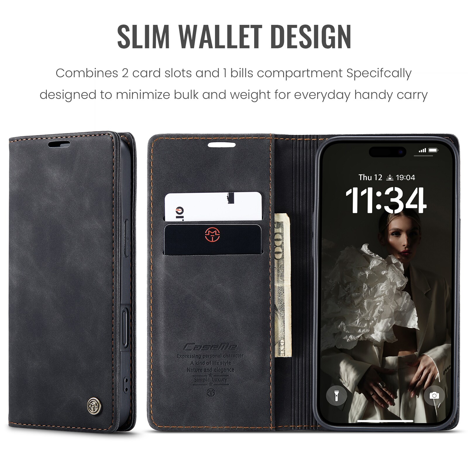 iPhone 16 Pro Slankt pungetui, Sort