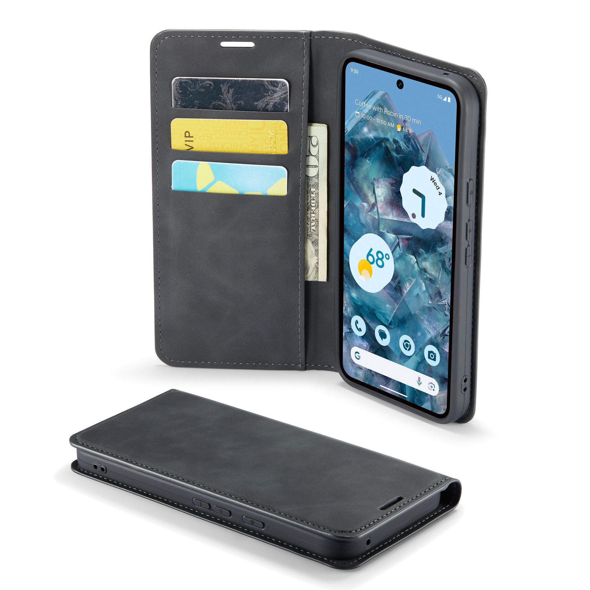 Google Pixel 9 Pro XL Slankt etui med kortholder, Sort