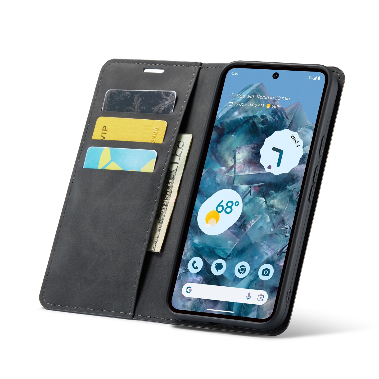 Google Pixel 9 Pro XL Slankt etui med kortholder, Sort