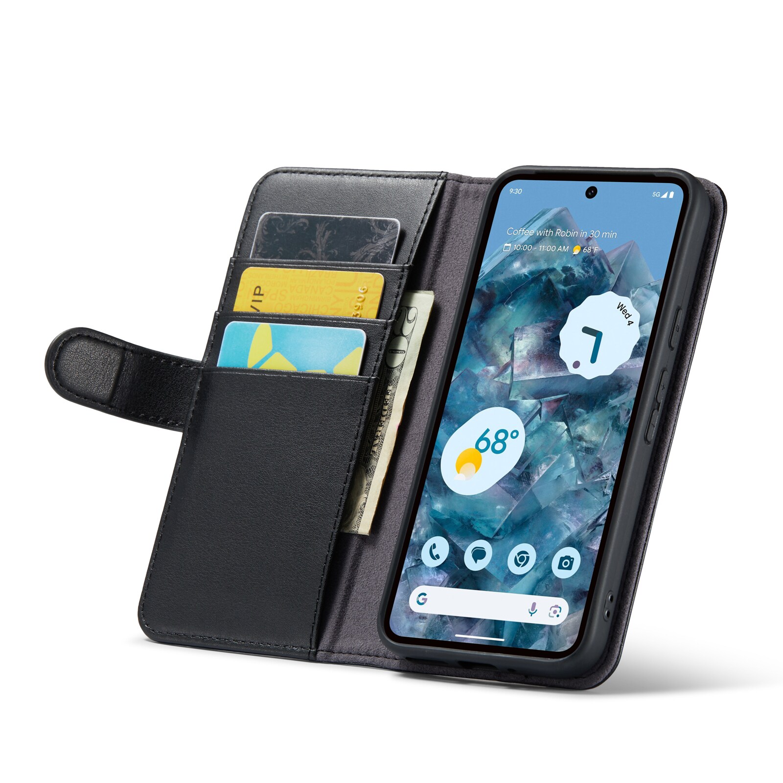 Google Pixel 9 Pungetui i ægte læder, Sort