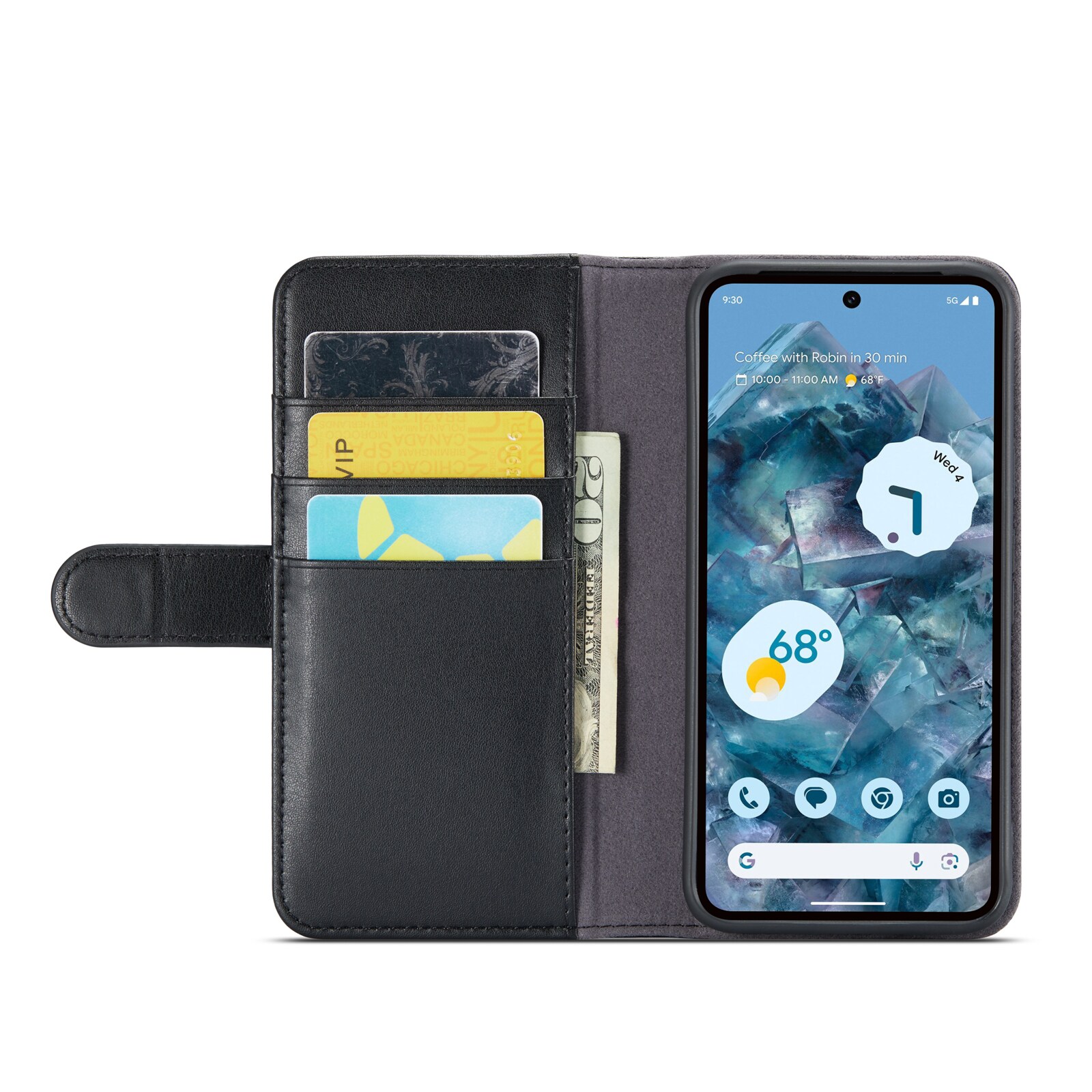 Google Pixel 9 Pungetui i ægte læder, Sort