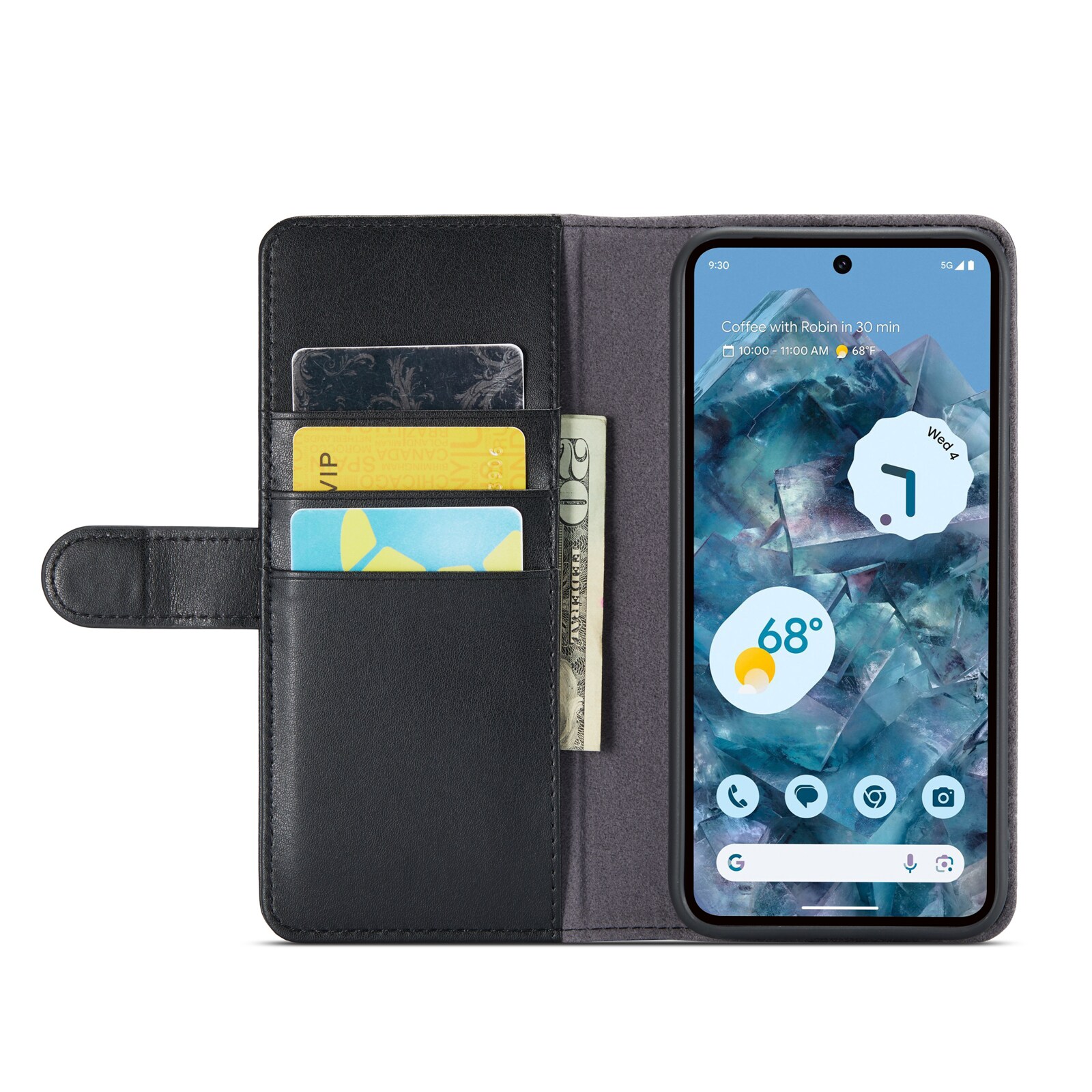 Google Pixel 9 Pro XL Pungetui i ægte læder, Sort