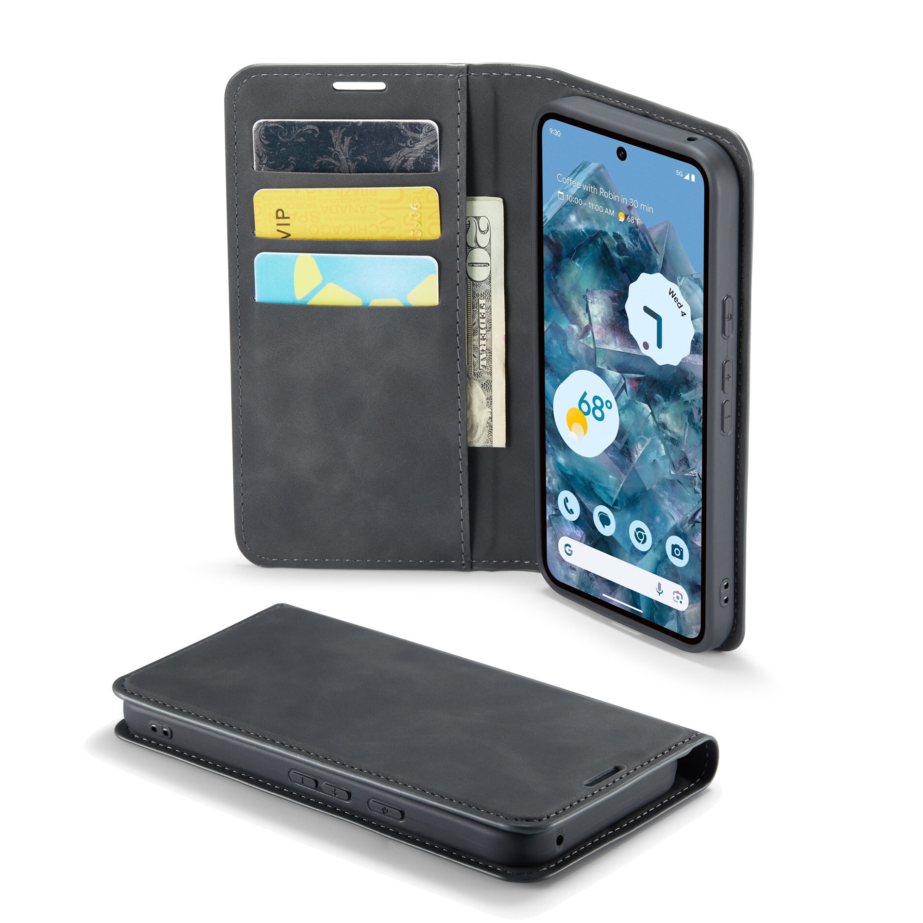 Google Pixel 9 Pro Slankt etui med kortholder, Sort