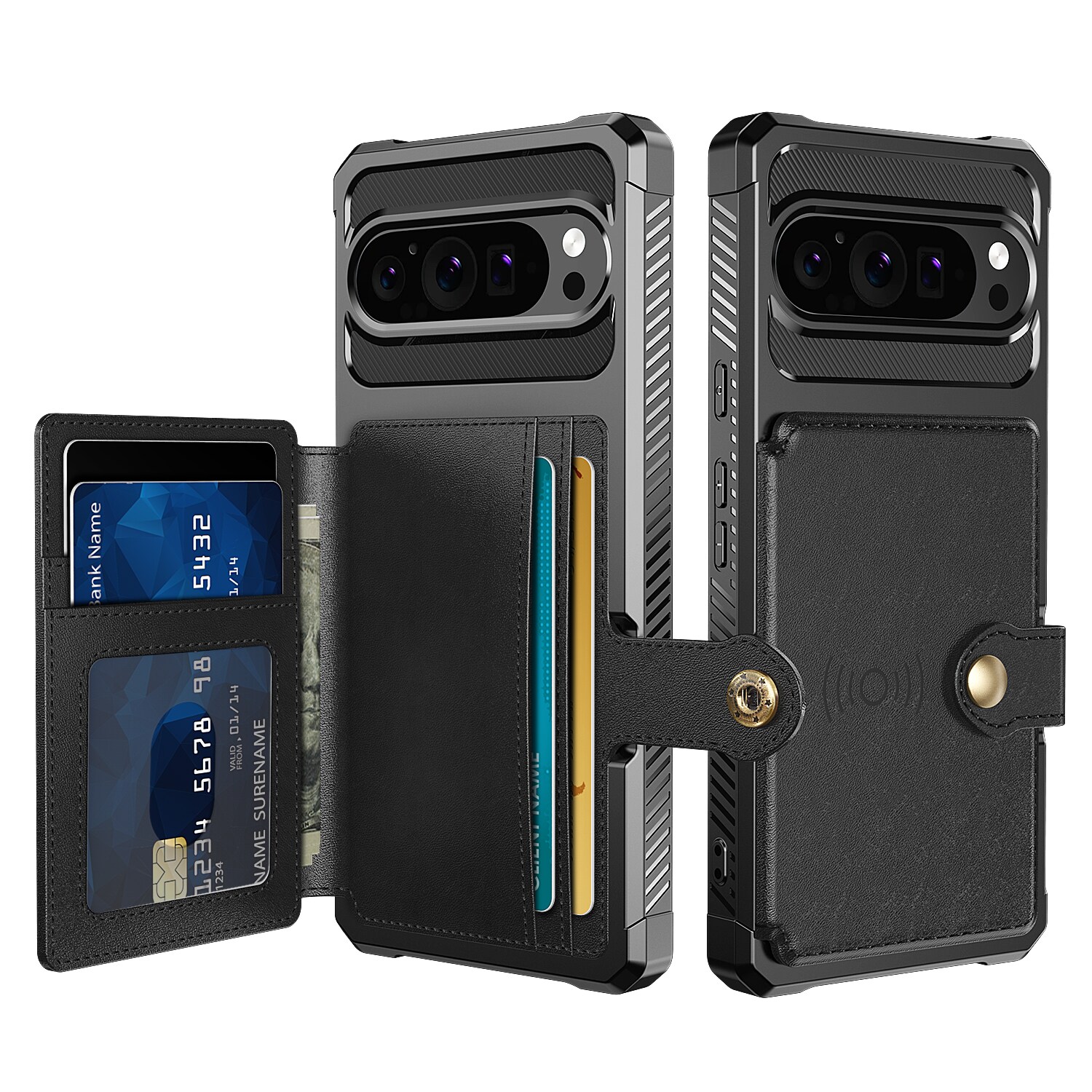 Google Pixel 10 Pro XL Stødsikkert mobilcover med pung, Sort