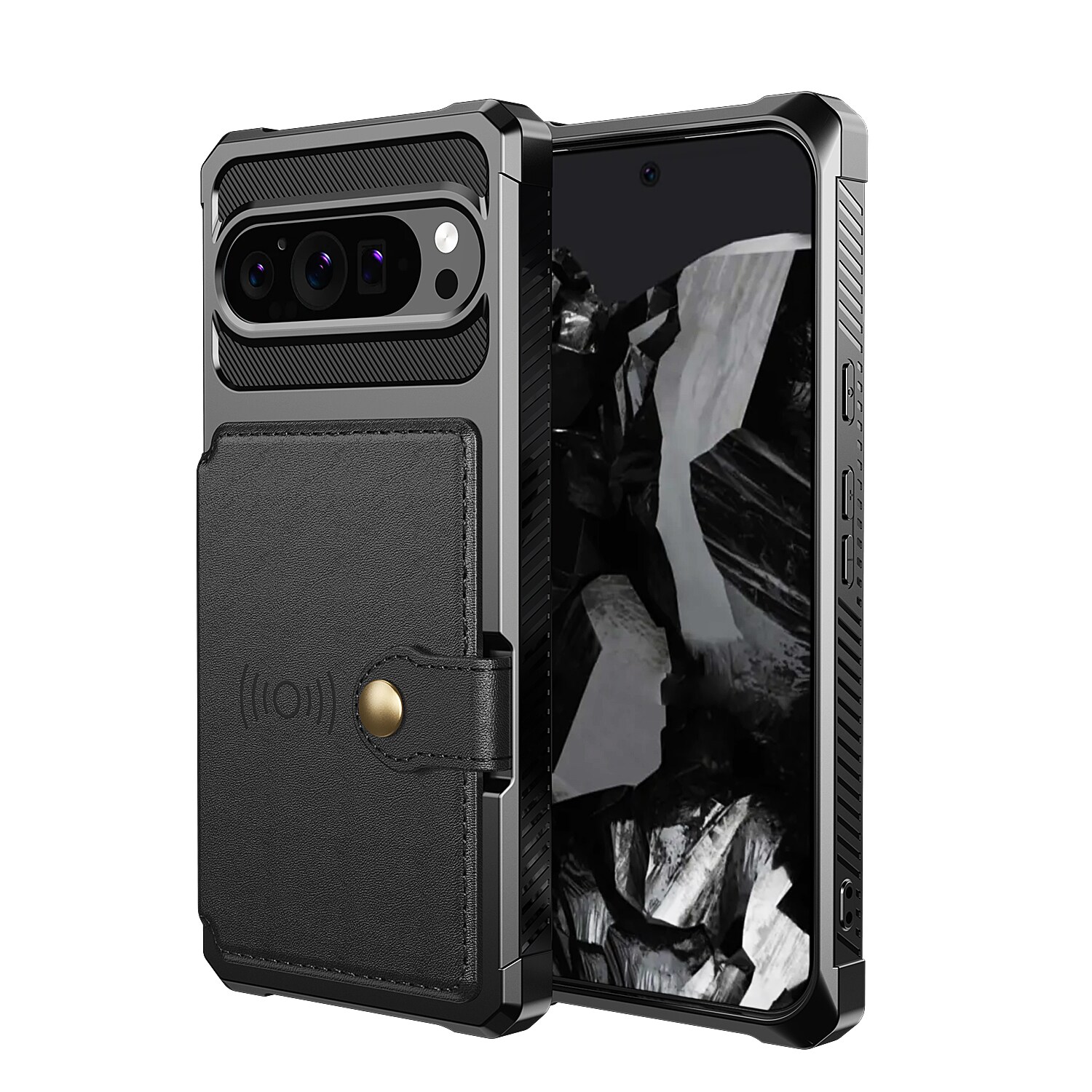 Google Pixel 10 Pro XL Stødsikkert mobilcover med pung, Sort