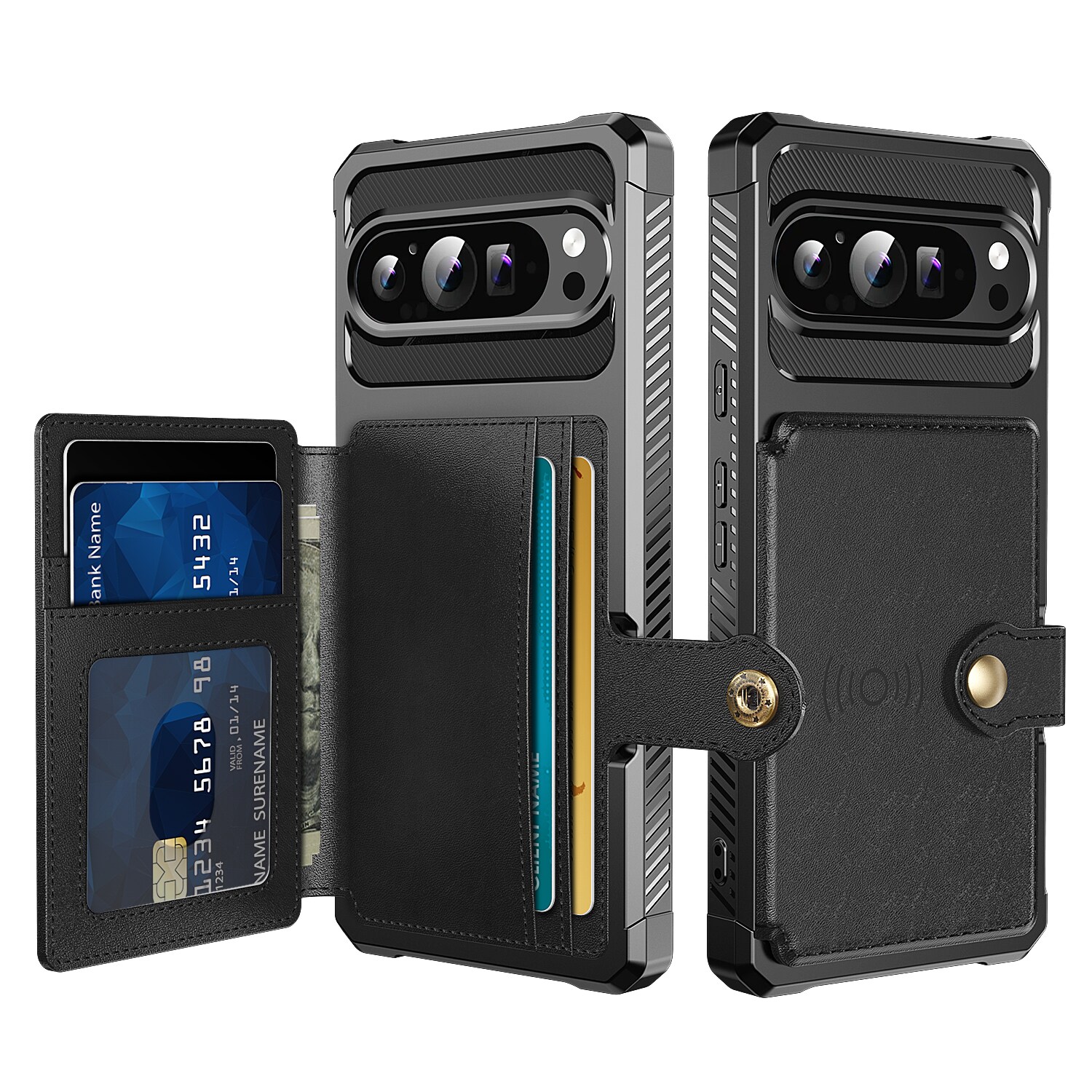 Google Pixel 9 Pro XL Stødsikkert mobilcover med pung, Sort