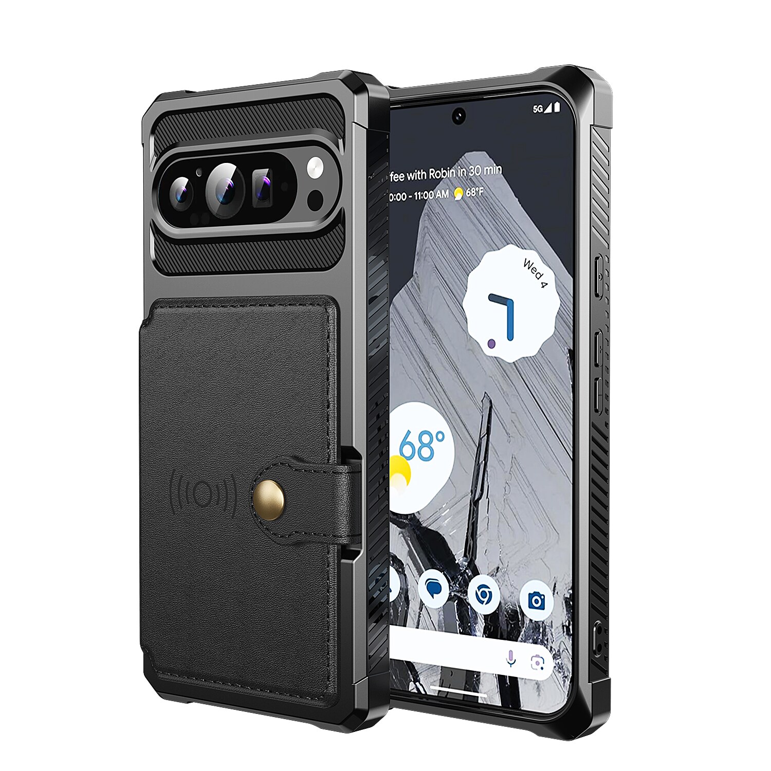 Google Pixel 9 Pro XL Stødsikkert mobilcover med pung, Sort