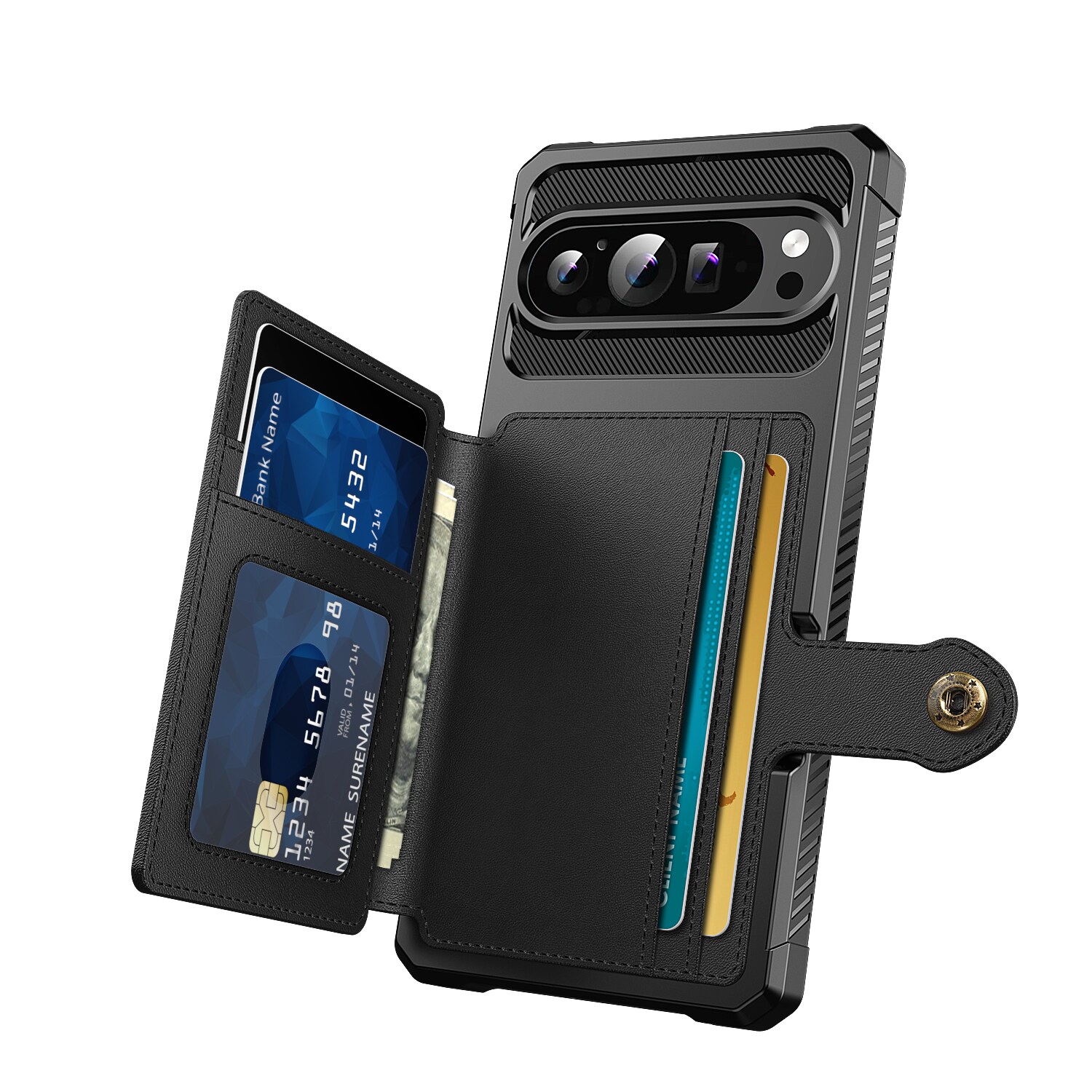 Google Pixel 9 Pro XL Stødsikkert mobilcover med pung, Sort