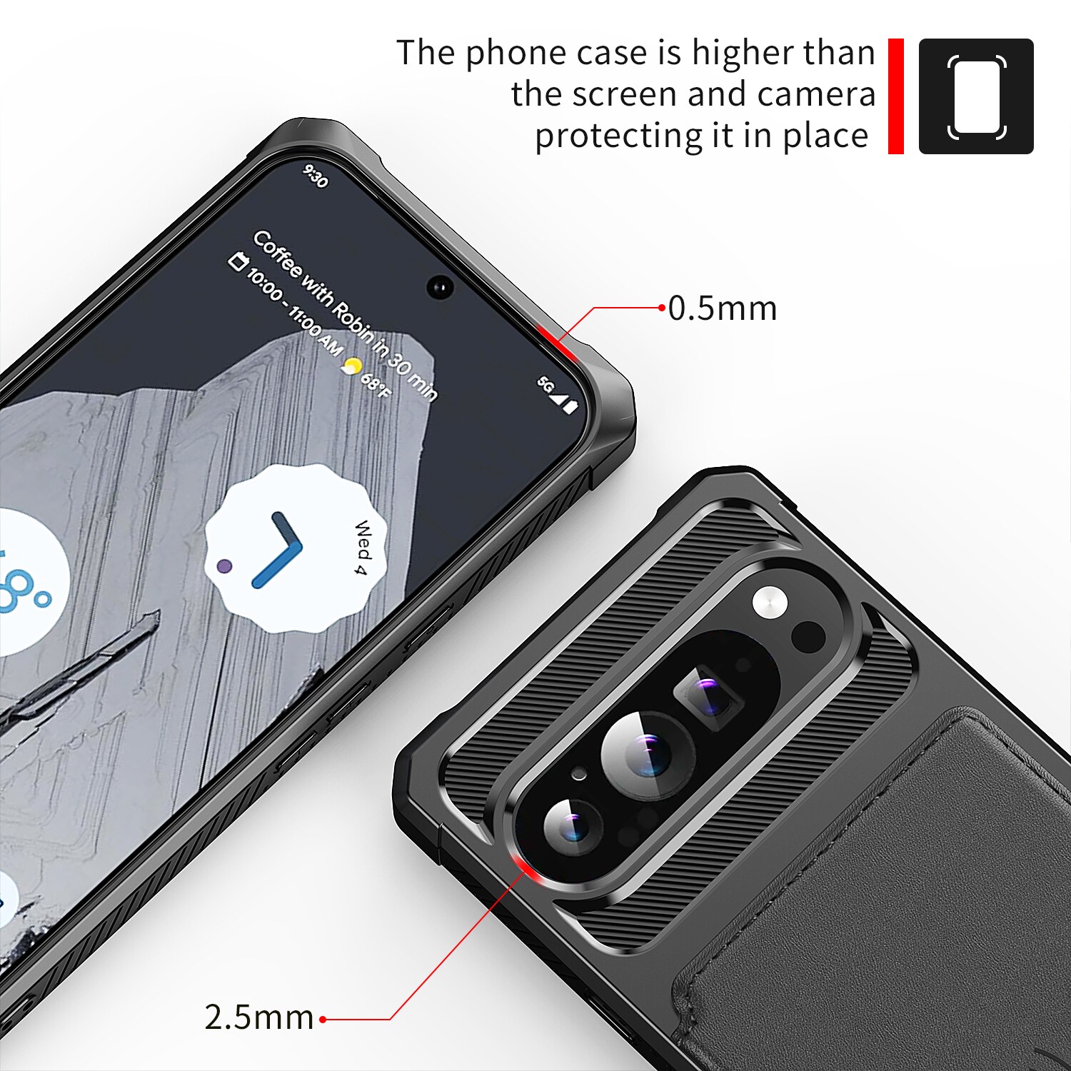Google Pixel 9 Pro XL Stødsikkert mobilcover med pung, Sort