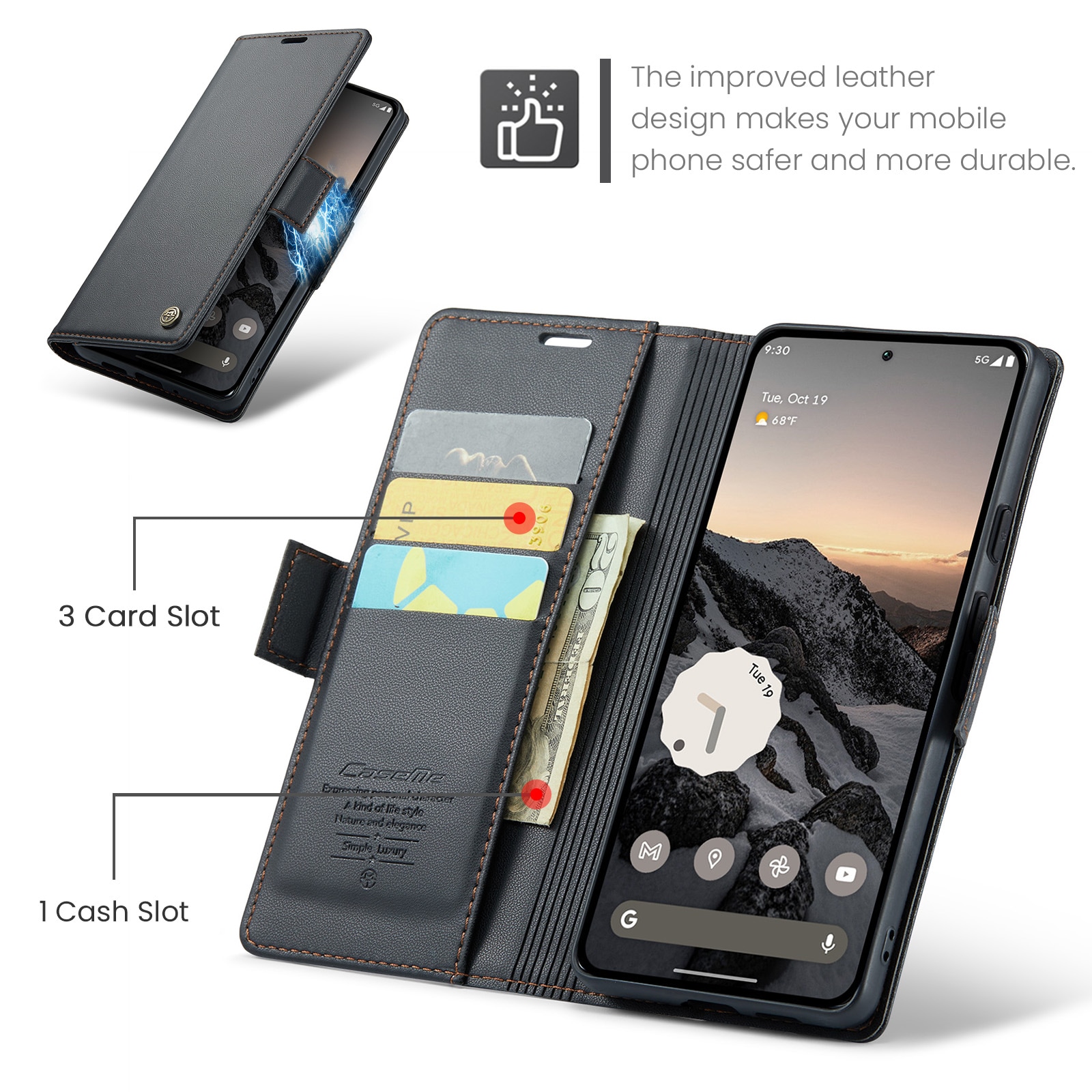 Google Pixel 9 Pro Slankt RFID-pungetui, Sort
