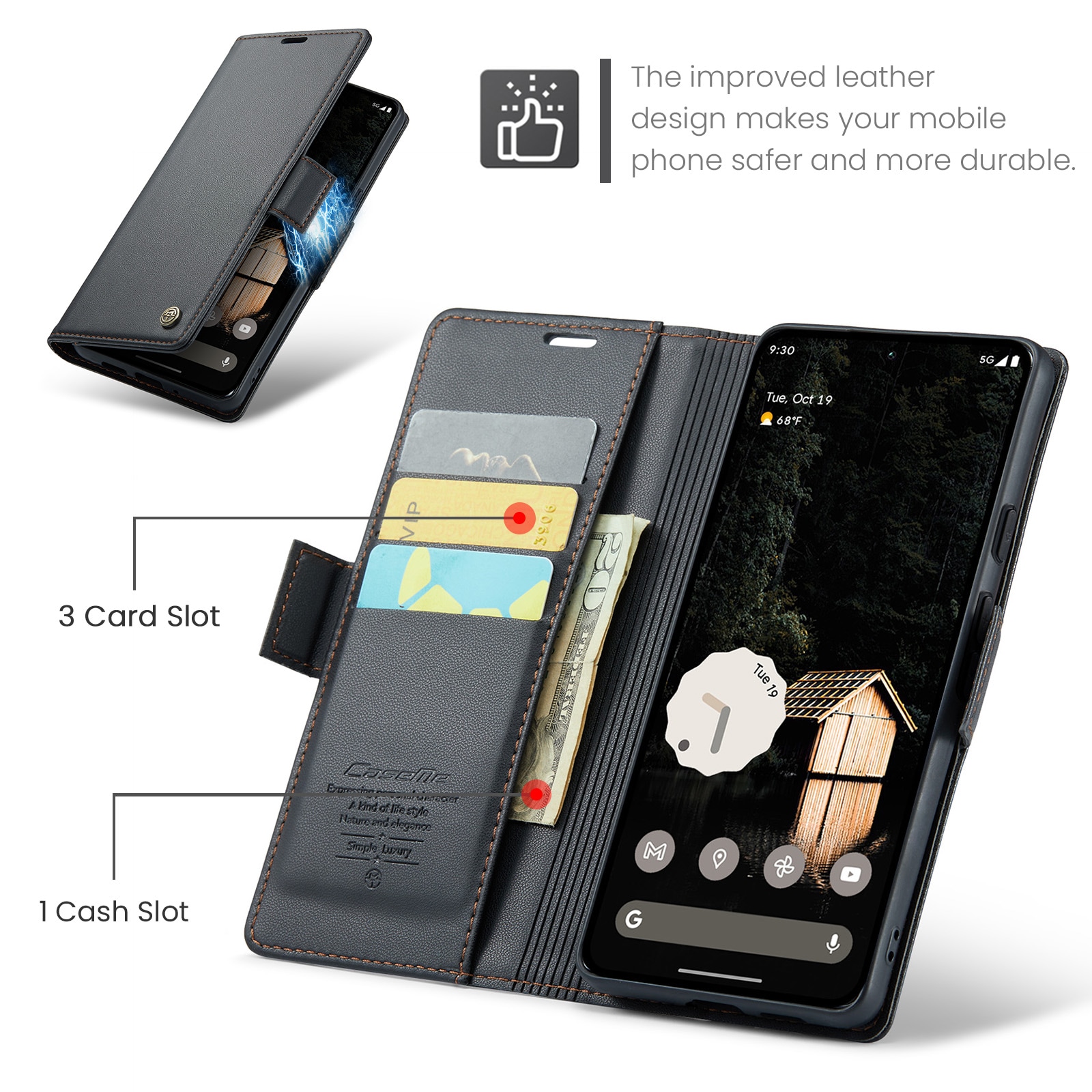 Google Pixel 9 Pro XL Slankt RFID-pungetui, Sort