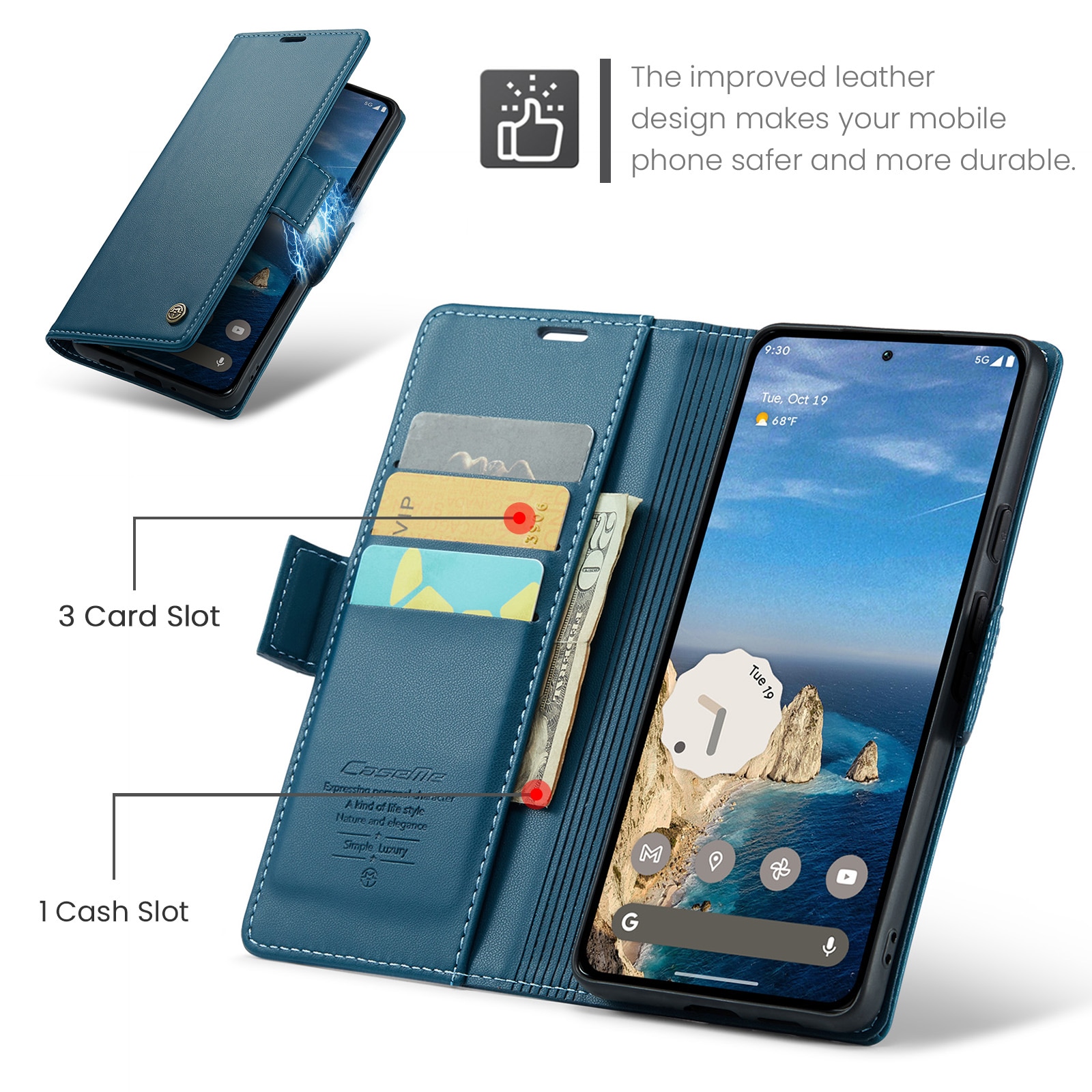 Google Pixel 9 Pro Slankt RFID-pungetui, Blå