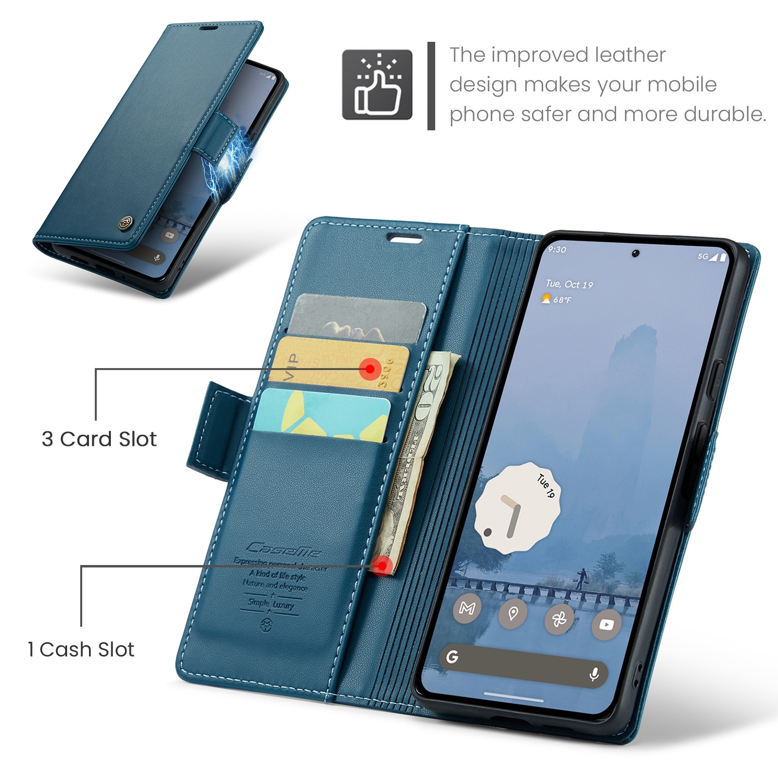 Google Pixel 9 Pro XL Slankt RFID-pungetui, Blå