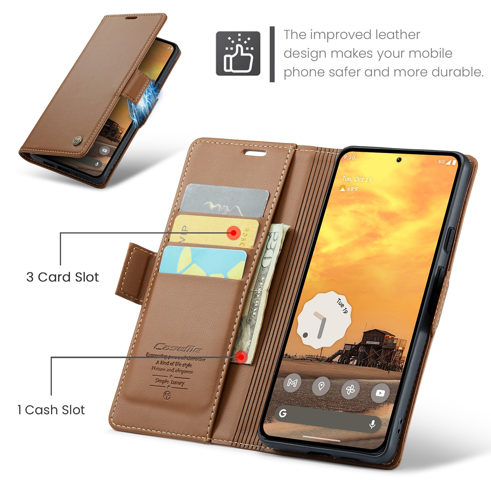 Google Pixel 9 Pro Slankt RFID-pungetui, Brun