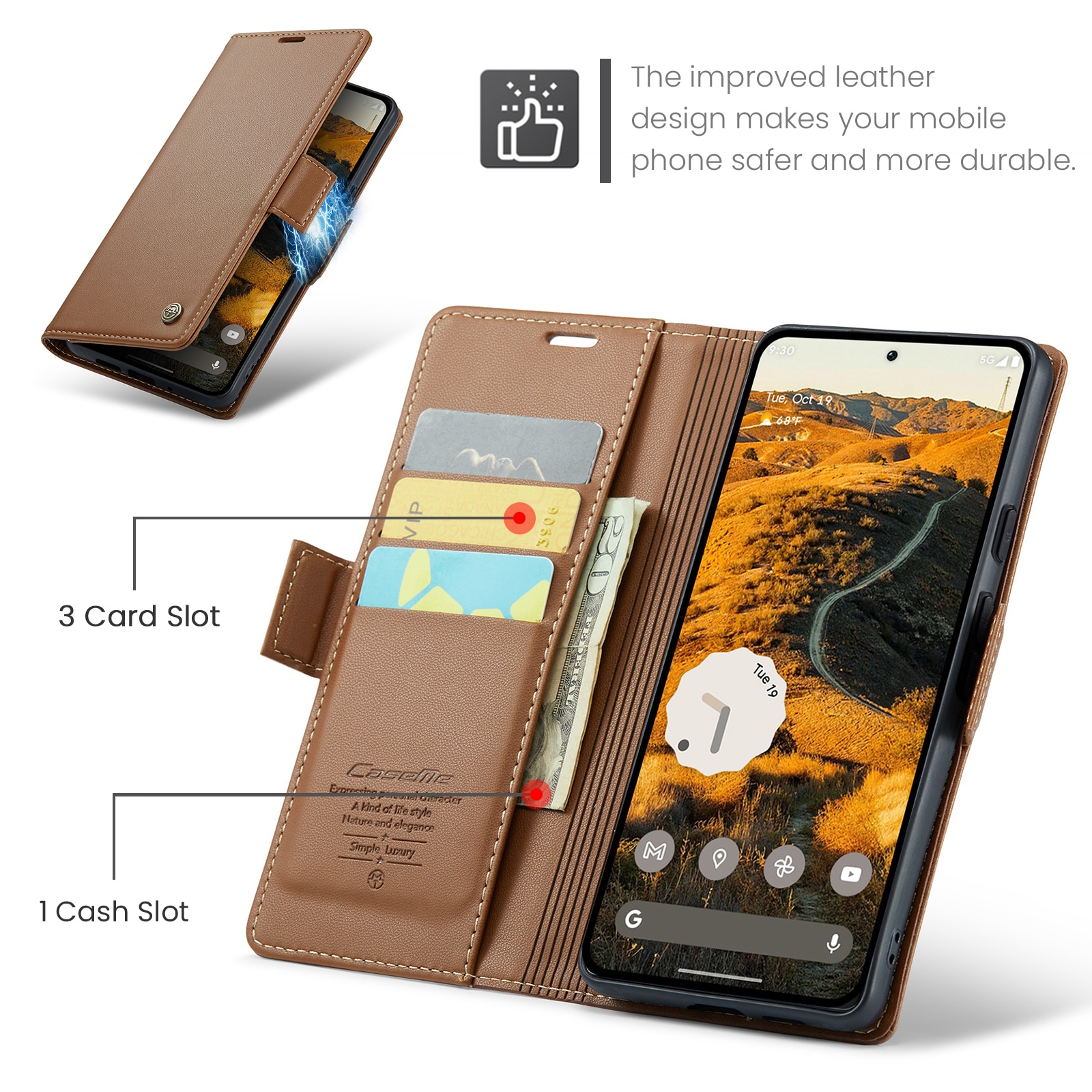 Google Pixel 9 Pro XL Slankt RFID-pungetui, Brun