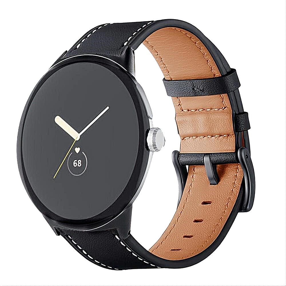 Google Pixel Watch 4 45mm Armbånd i ægte læder, Sort