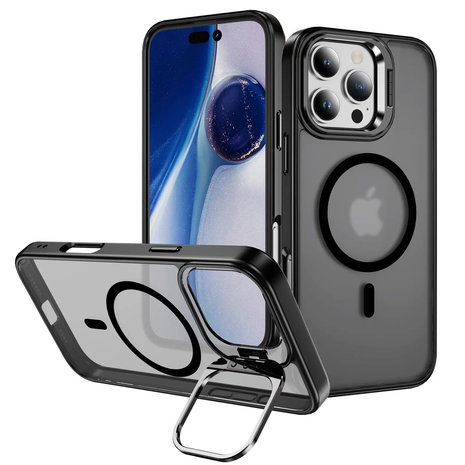 iPhone 16 Pro Max Hybridcover med MagSafe og kickstand, Sort