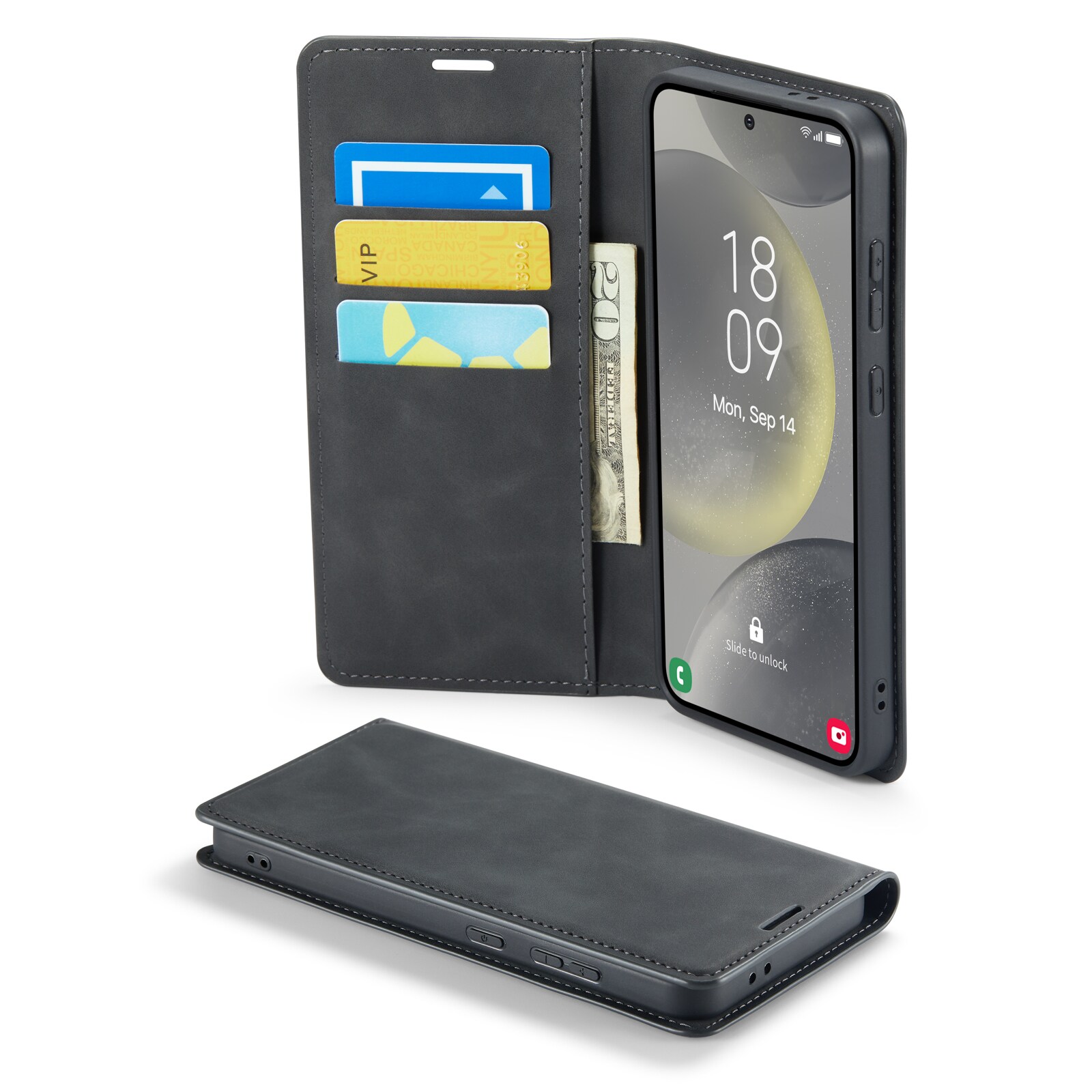Samsung Galaxy S24 FE Slankt etui med kortholder, Sort