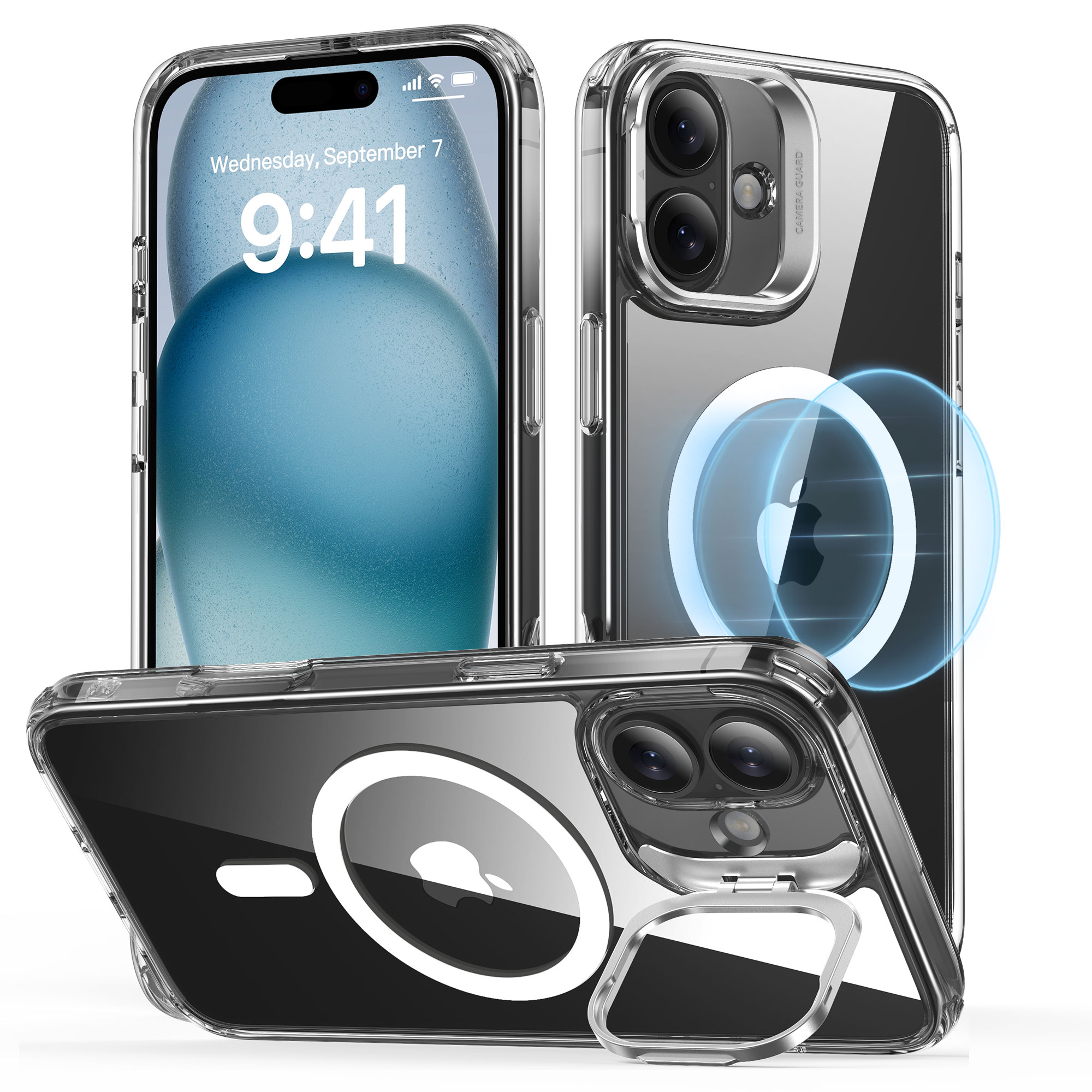 iPhone 16 Classic hybridcover med MagSafe og kickstand, Gennemsigtig