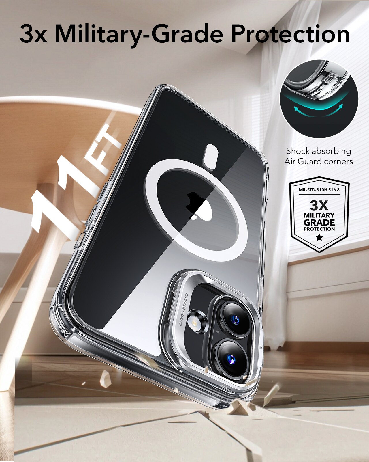 iPhone 16 Classic hybridcover med MagSafe og kickstand, Gennemsigtig