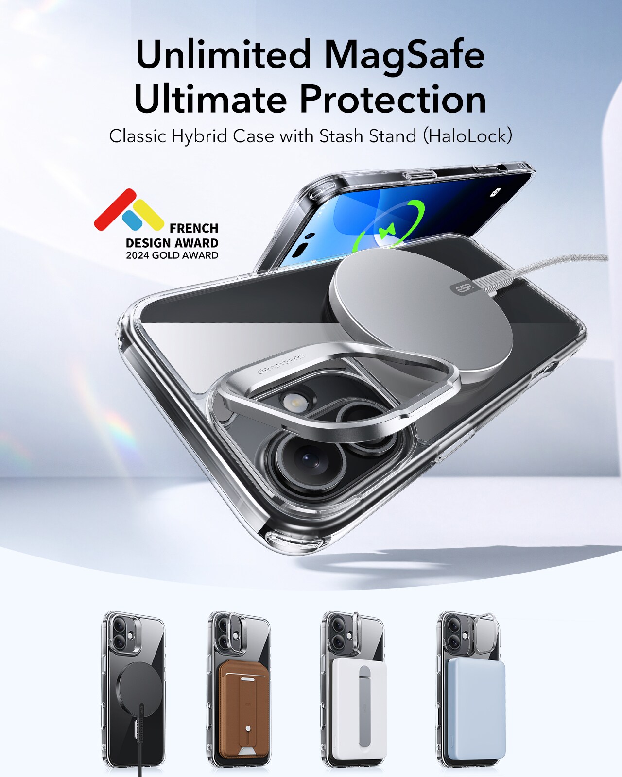 iPhone 16 Classic hybridcover med MagSafe og kickstand, Gennemsigtig