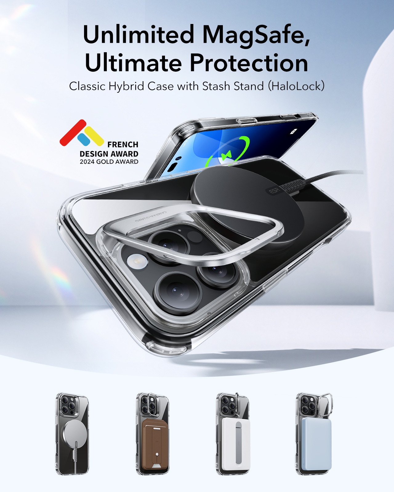 iPhone 16 Pro Max Classic hybridcover med MagSafe og kickstand, Gennemsigtig