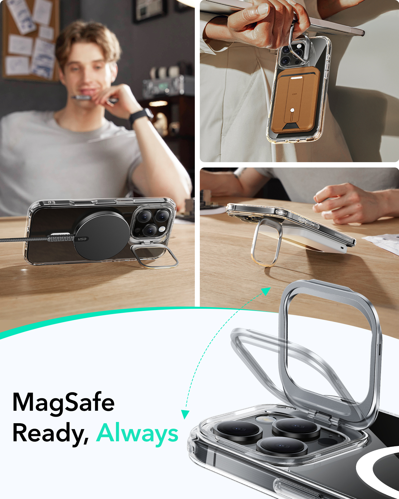 iPhone 16 Pro Max Classic hybridcover med MagSafe og kickstand, Gennemsigtig