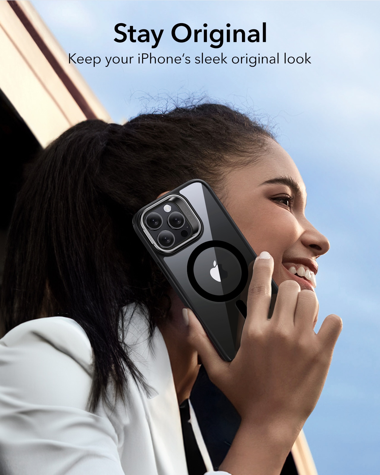 iPhone 16 Pro Max Classic hybridcover med MagSafe og kickstand, Sort/gennemsigtig