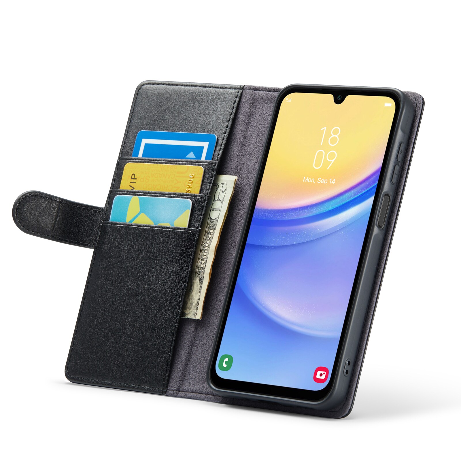 Samsung Galaxy A16 Pungetui i ægte læder, Sort