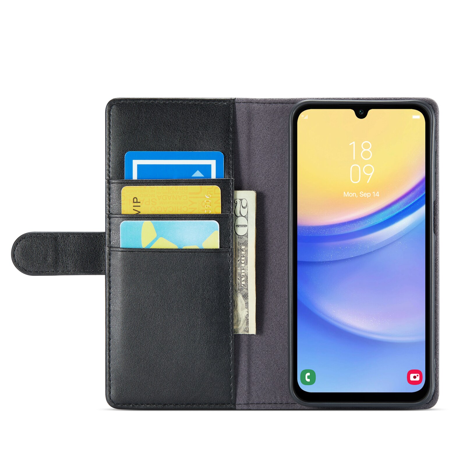 Samsung Galaxy A16 Pungetui i ægte læder, Sort