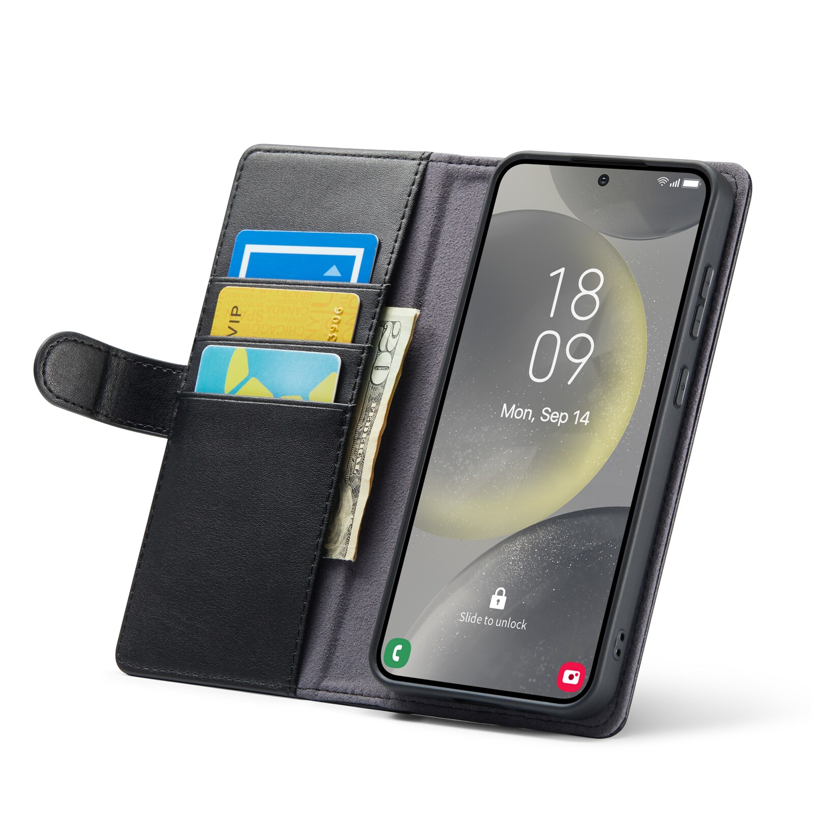 Samsung Galaxy S24 FE Pungetui i ægte læder, Sort