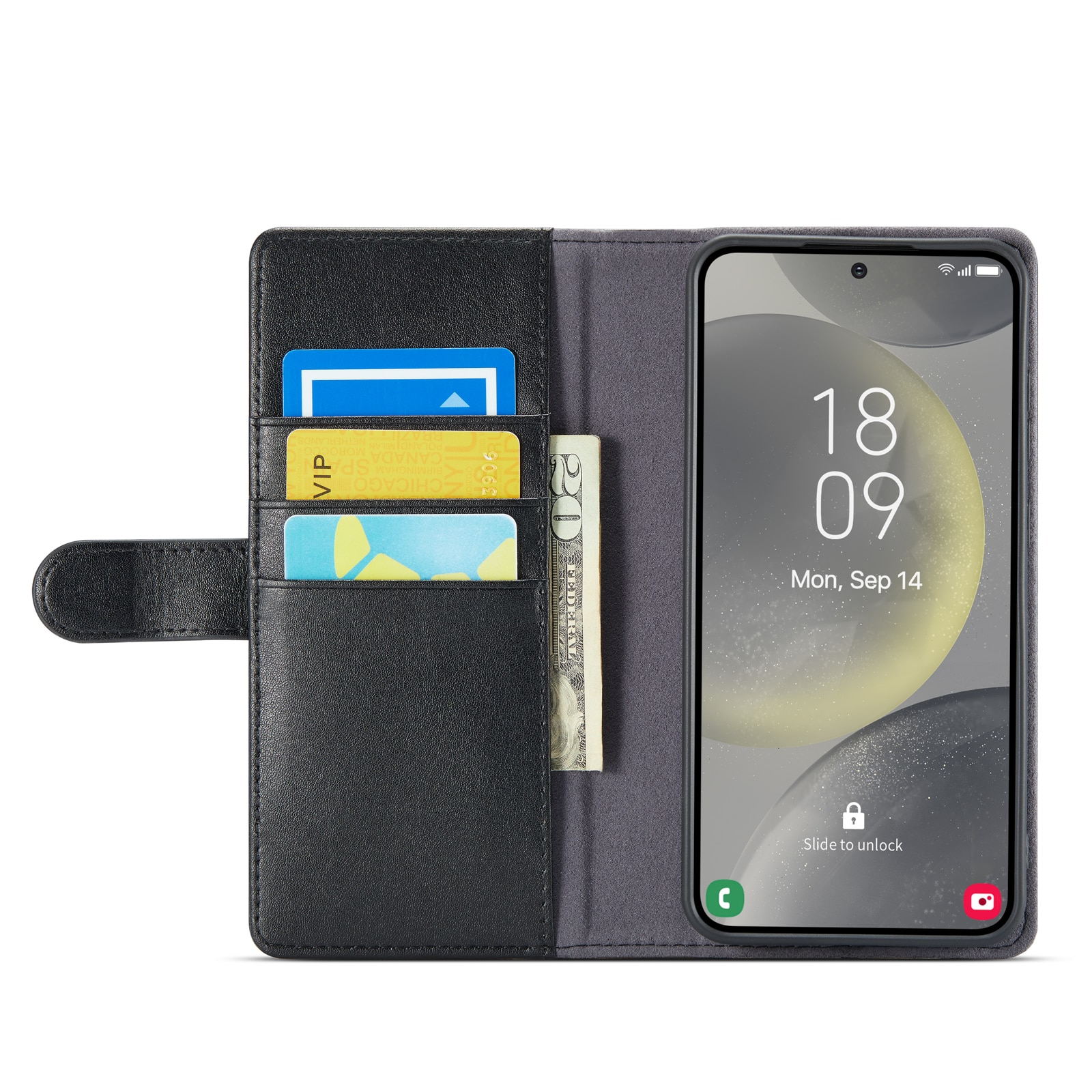 Samsung Galaxy S24 FE Pungetui i ægte læder, Sort