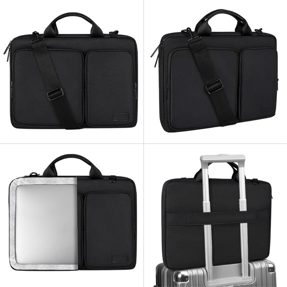 16" laptoptaske med skulderrem og lommer, Sort