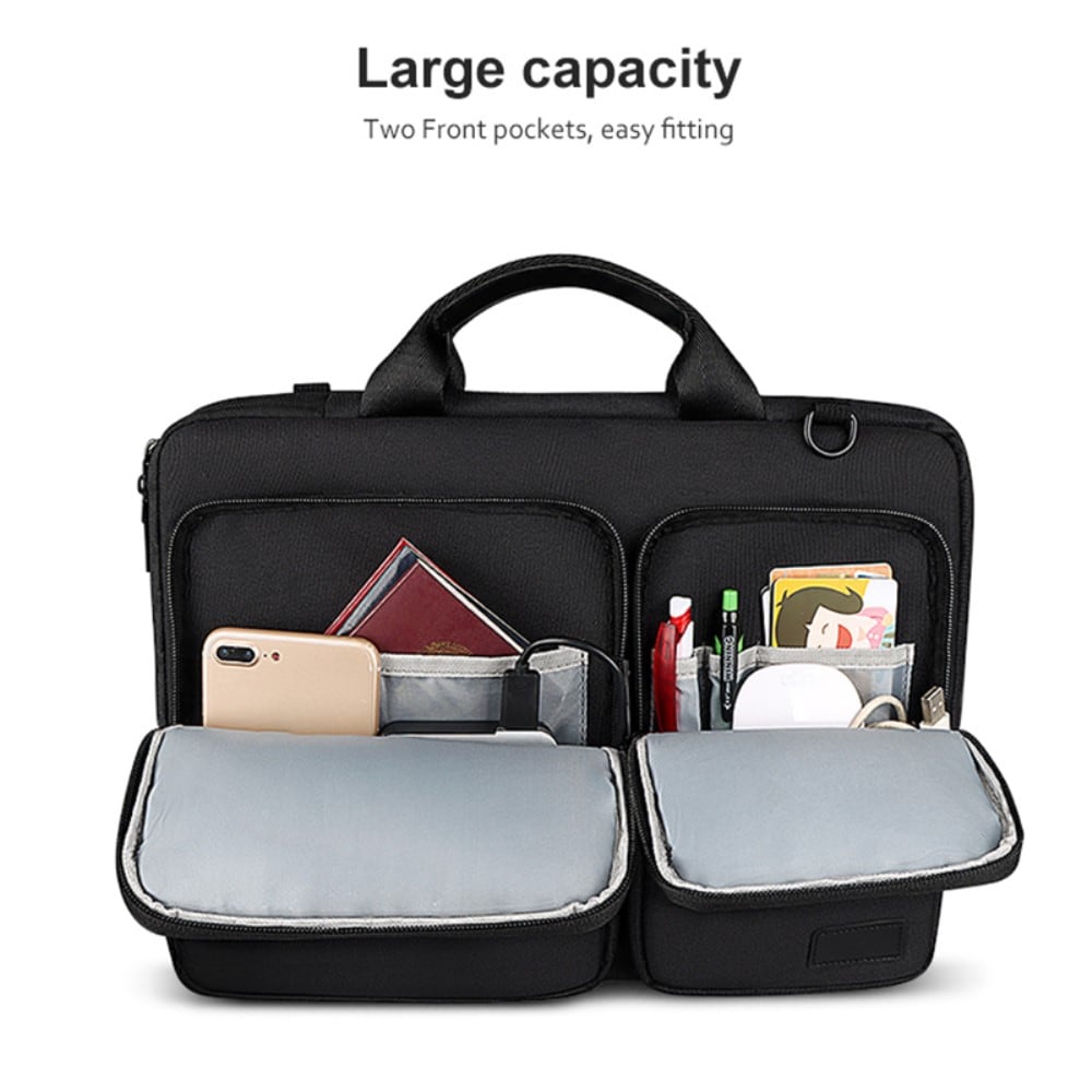 13,3" laptoptaske med skulderrem og lommer, Sort