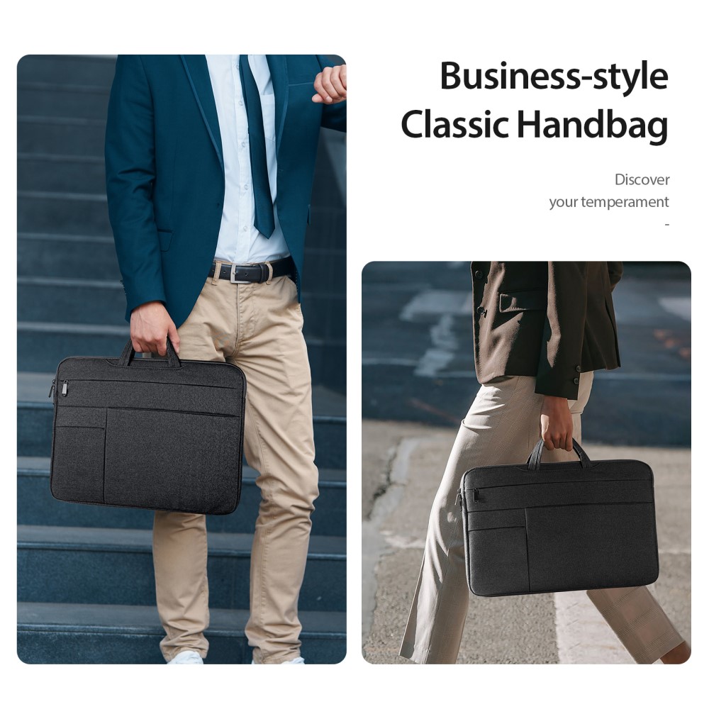Computertaske med flere yderlommer til 13.9" laptop, Sort