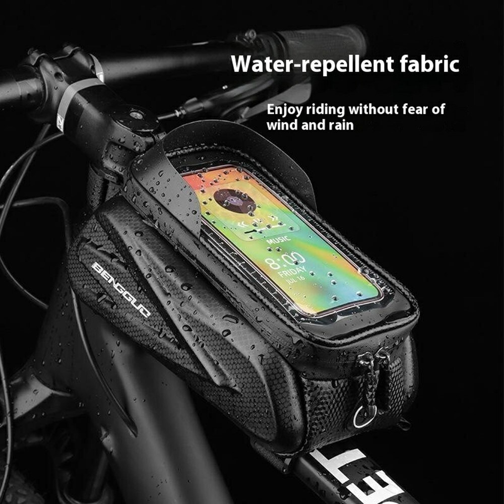 Cykelrammetaske med mobilholder, Sort