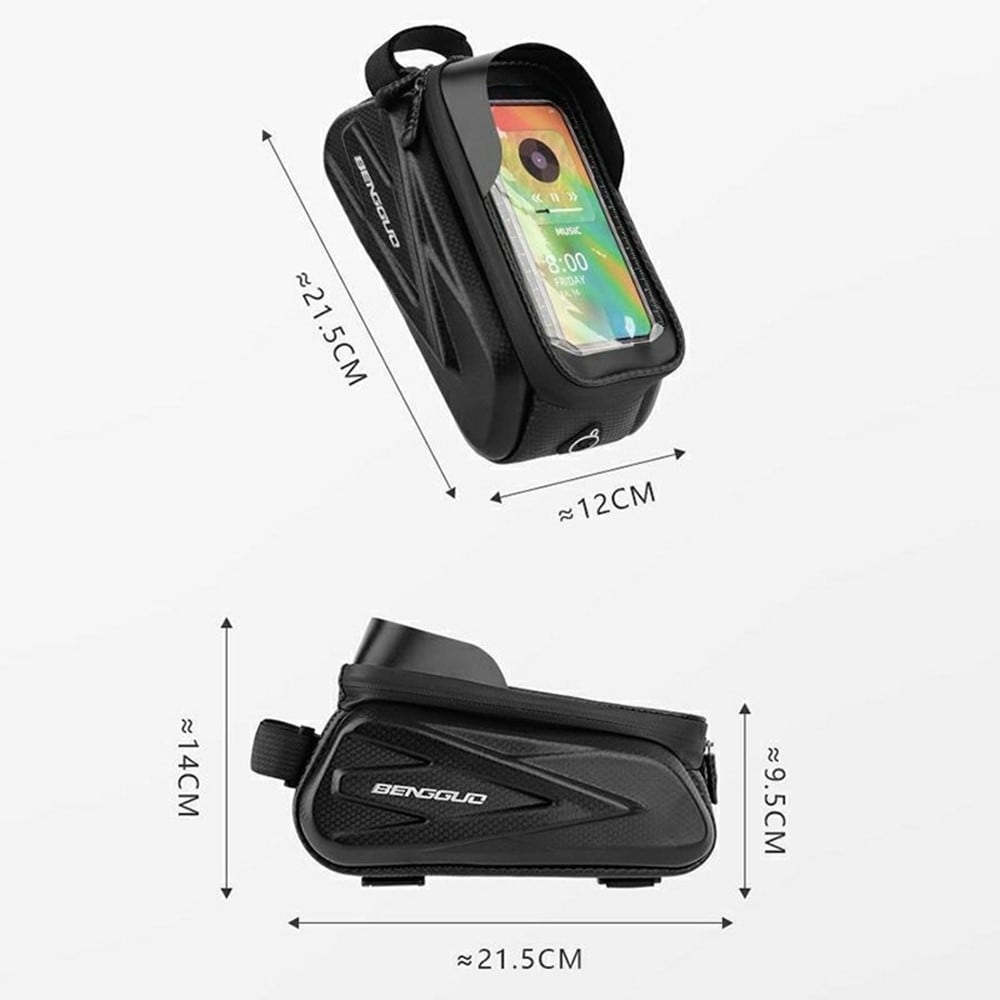 Cykelrammetaske med mobilholder, Sort