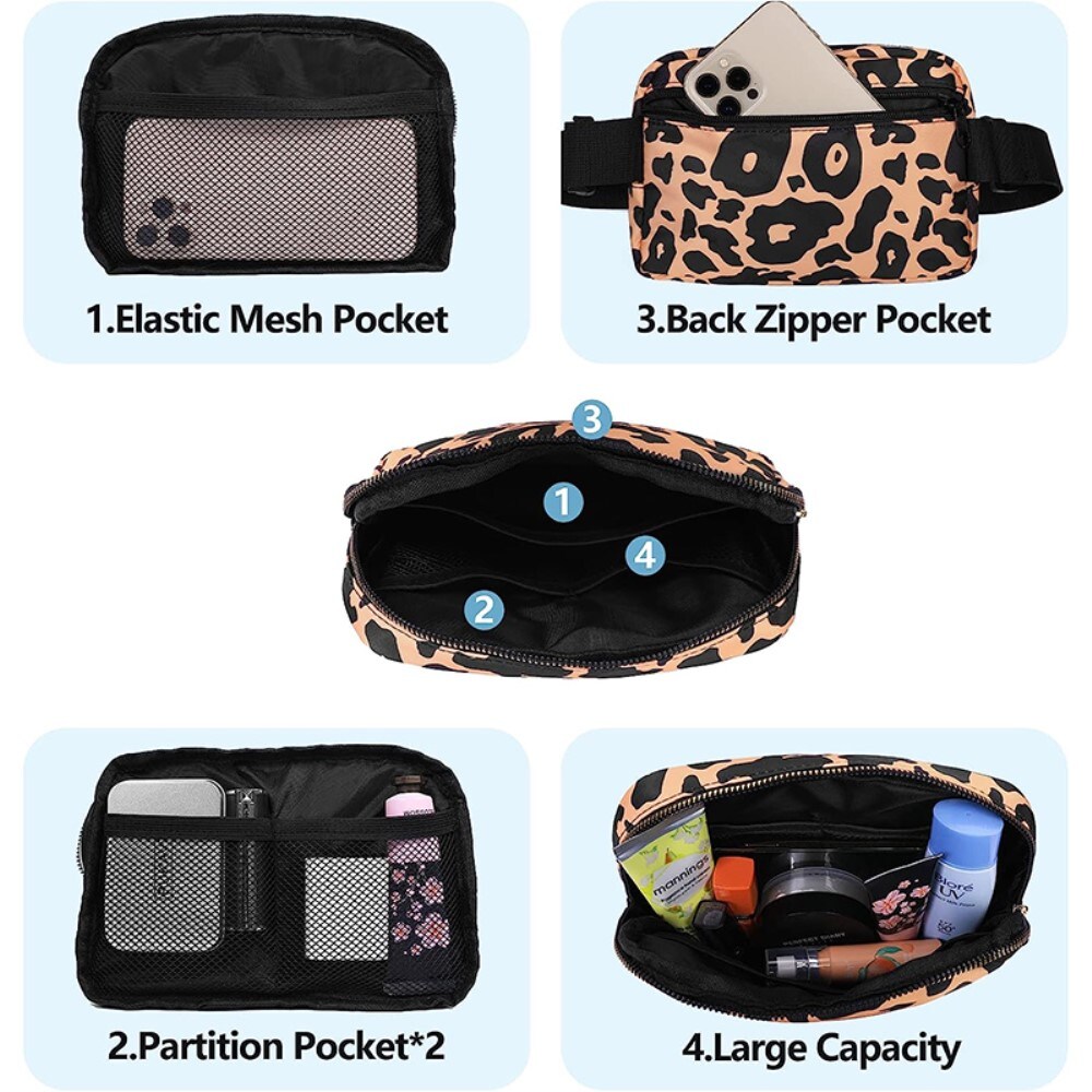 Crossbody-taske i nylon, Leopard