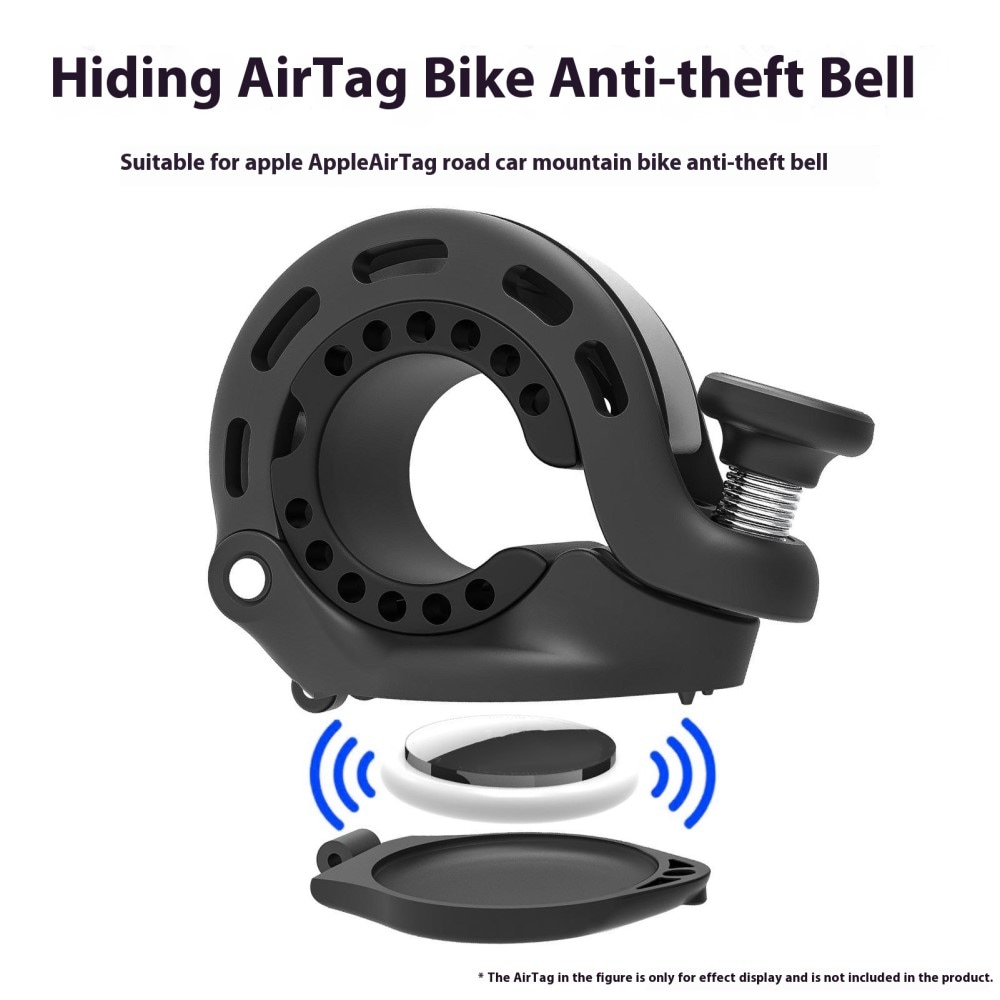 Skjult Apple AirTag-holder & cykelklokke, Sort