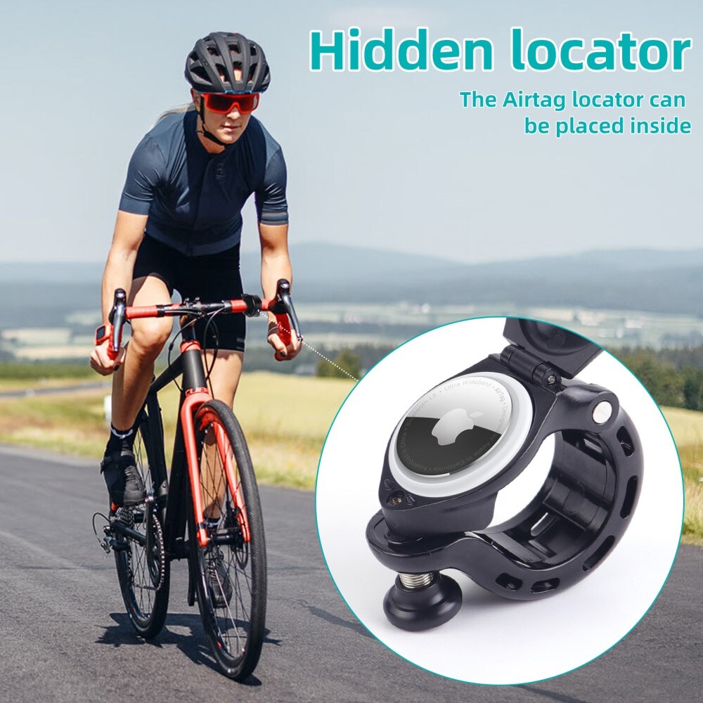 Skjult Apple AirTag-holder & cykelklokke, Sort