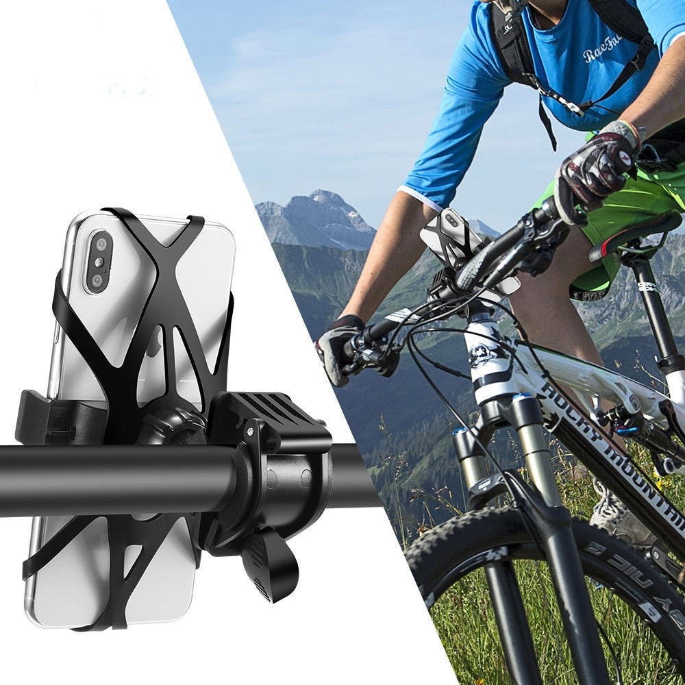 Mobilholder med fast greb til cykelstyret, Sort