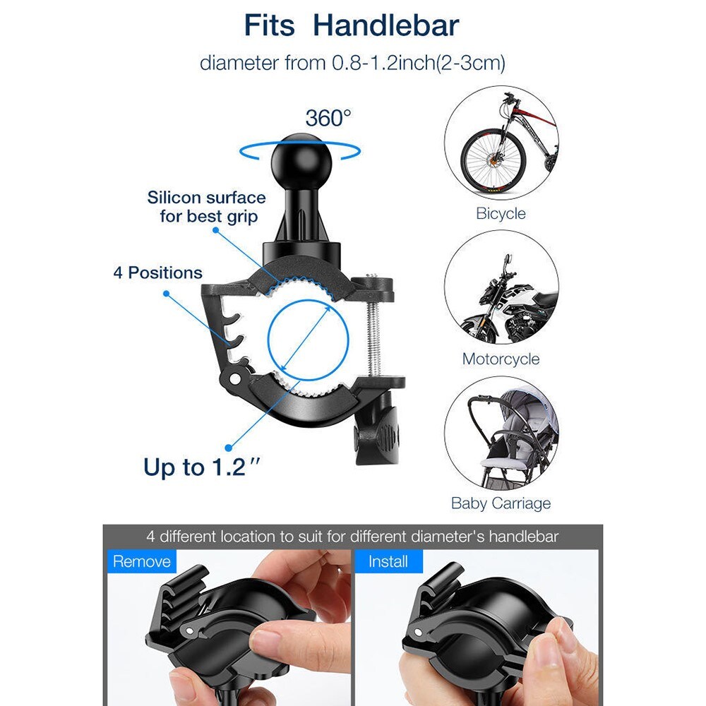 Mobilholder med fast greb til cykelstyret, Sort