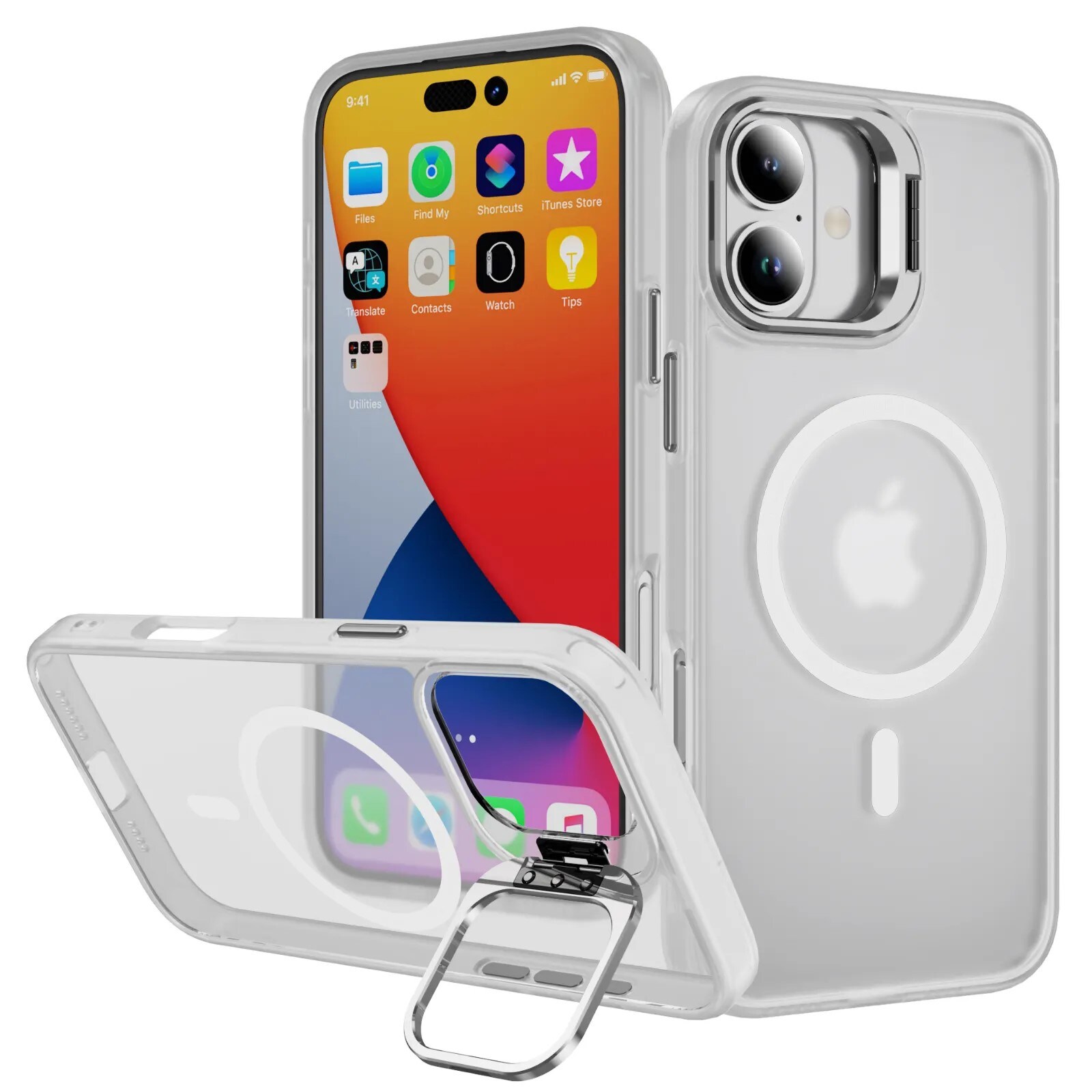 iPhone 16 Hybridcover med MagSafe og kickstand, Gennemsigtig