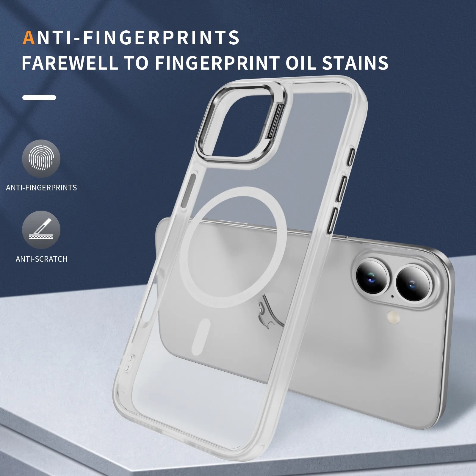 iPhone 16 Hybridcover med MagSafe og kickstand, Gennemsigtig
