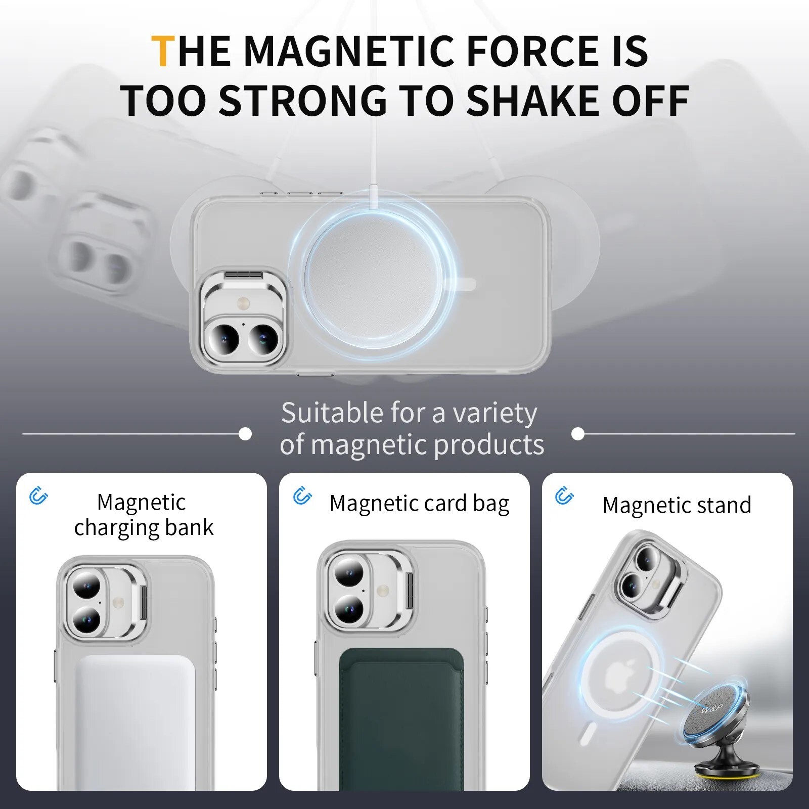iPhone 16 Hybridcover med MagSafe og kickstand, Gennemsigtig