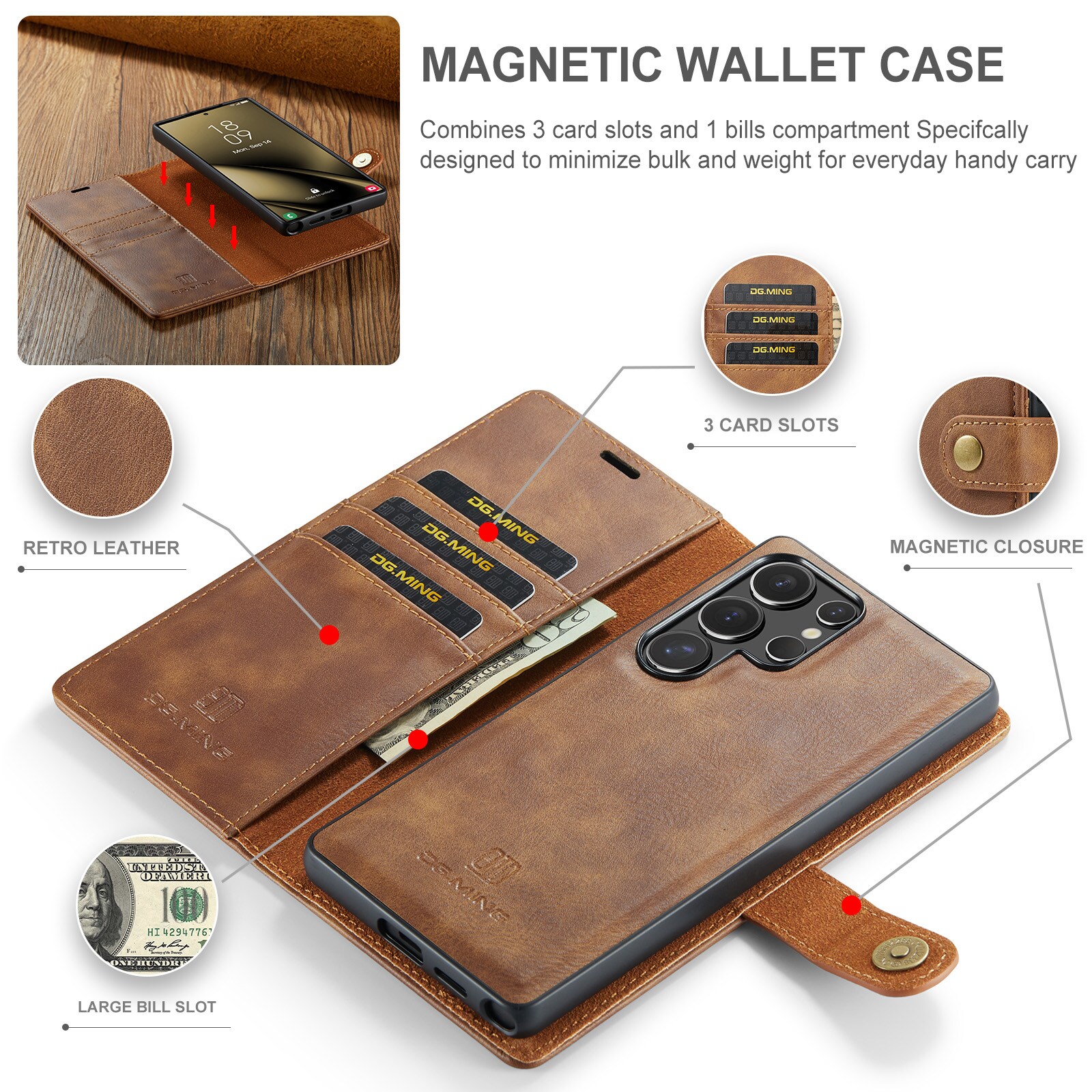 Samsung Galaxy S25 Ultra Pungetui med aftageligt cover, Cognac
