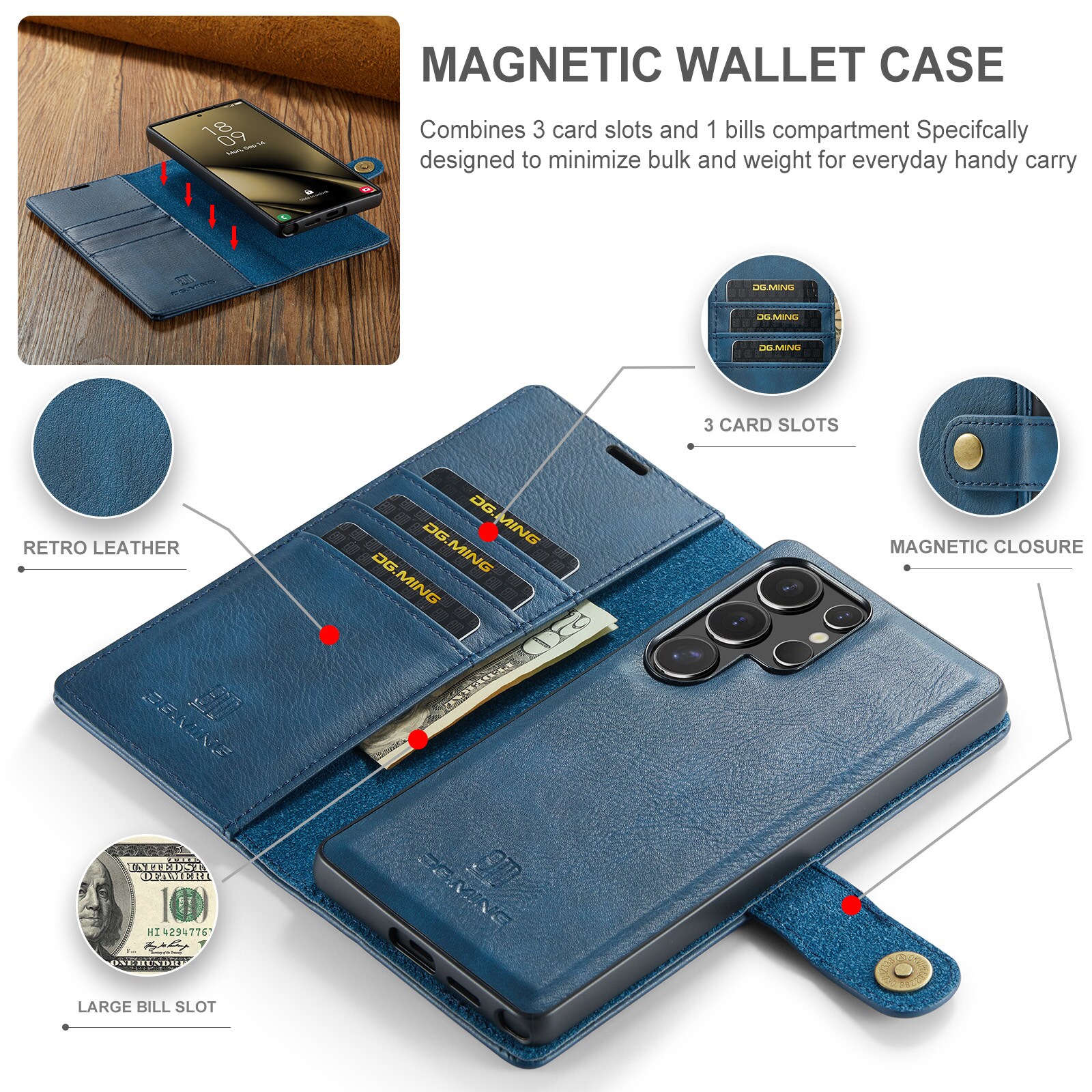 Samsung Galaxy S25 Ultra Pungetui med aftageligt cover, Blue