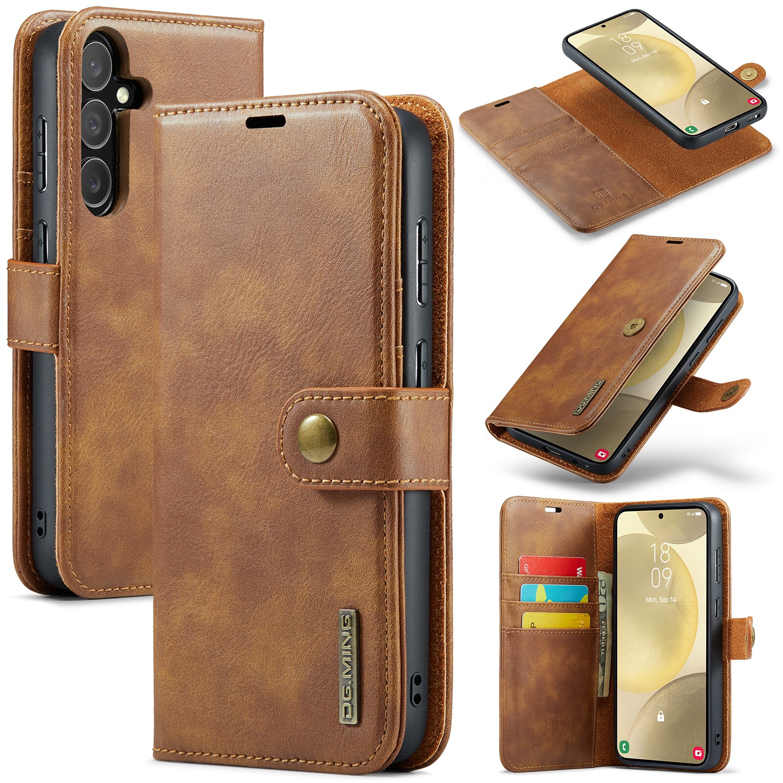 Samsung Galaxy S25 Pungetui med aftageligt cover, Cognac