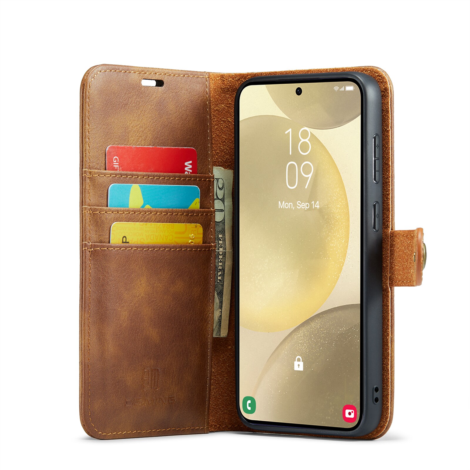 Samsung Galaxy S25 Pungetui med aftageligt cover, Cognac